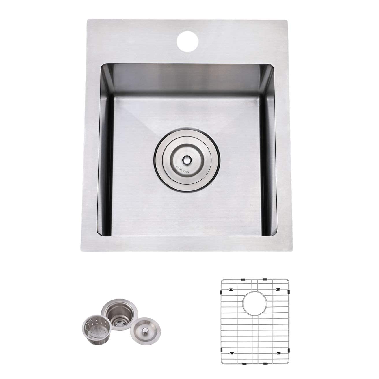 VCCUCINE Bar Sink Drop in,13x15 Inch Topmount RV Small Kitchen Sink,Handmade Stainless Steel Wet Bar Sink,Outdoor Single Bowl,Brushed Nickel Prep Sink with Accessories