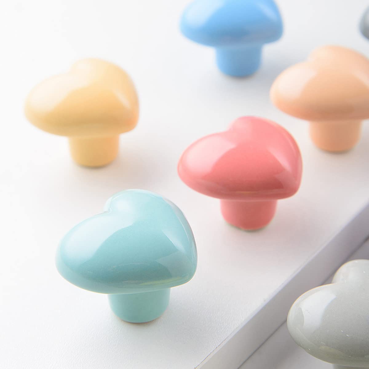 HUAMULAN 15PCS Glossy Ceramic Knobs Heart Shape Cabinet Dresser Pulls Door Handles Cupboard Wardrobe Drawer