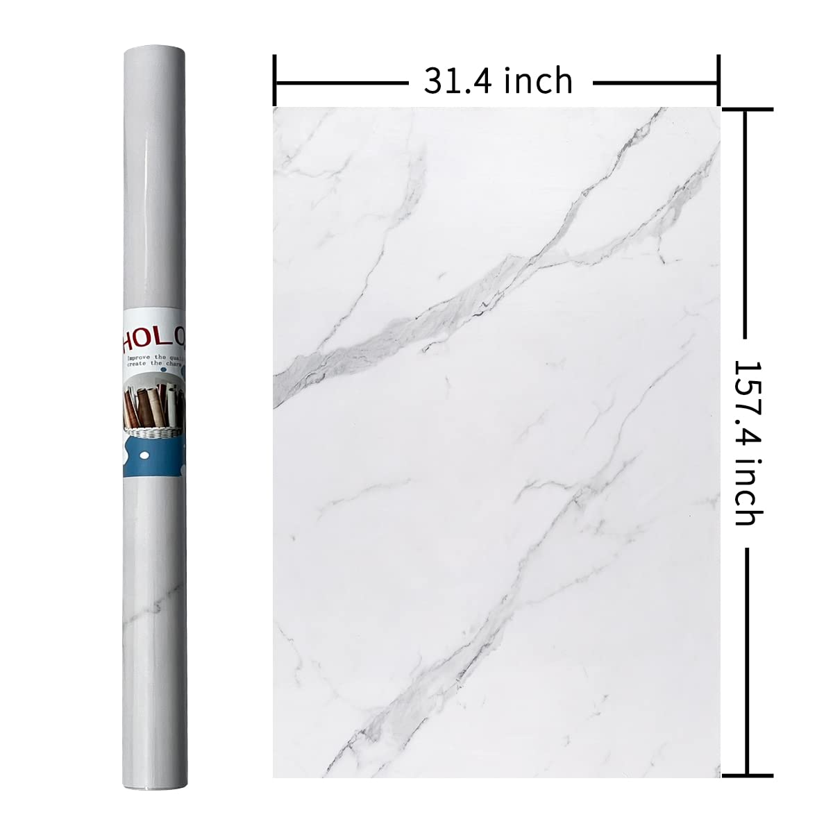 HOLOMEY Marble Contact Paper for Countertops Cabinets Waterproof 31x157 inch Glossy Marble Peel and Stick Wallpaper Self-Adhesive Counter Top Vinyl Wrap Removable Marble Wallpaper for Kitchen Bathroom