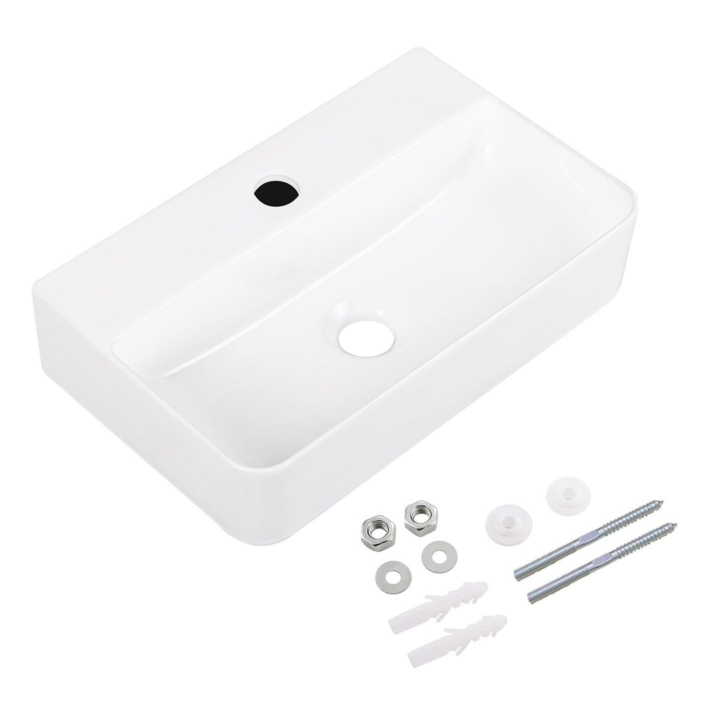 KARAMAG Small Vessel Sink 17.7"x11.2" Wall Mount Bathroom Sink Rectangular White Porcelain Ceramic Floating Tiny Bathroom Wall Mounted RV Sink