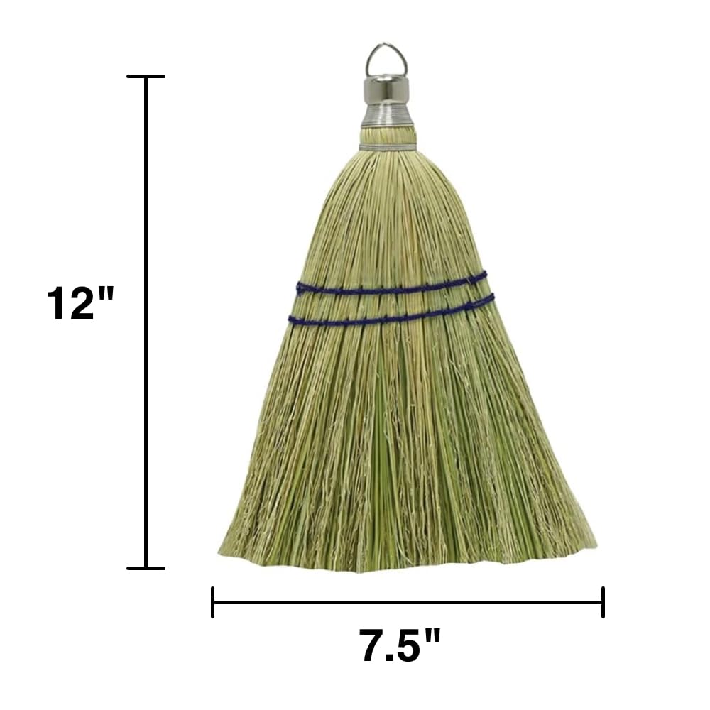 Rocky Mountain Goods Whisk Broom 12” - Heavy Duty Natural Corn Straw with Reinforced Nylon Stitching - Small Whisk for Car, Outdoor, Camping - Sturdy Metal Hang Design