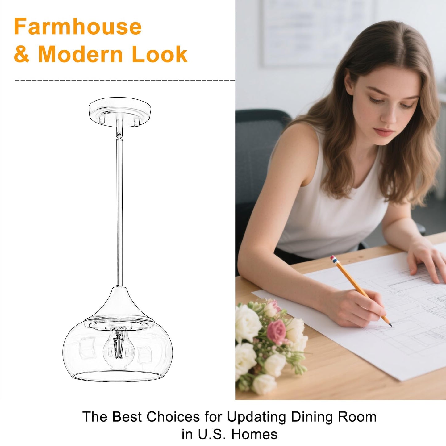 Modern Pendant Lights for Kitchen Island, Black Pendant Light Fixtures with 8.5" Clear Glass Shade, Industrial Hanging Pendant Lights Fixture for Kitchen Island Dining Room Bedroom Entryway 1 Pack