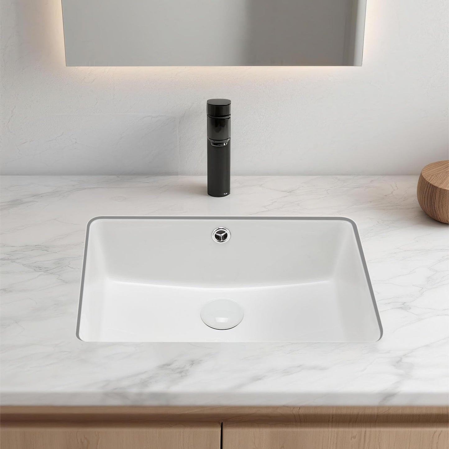 VEVOR Undermount Bathroom Sink, 18.5 x 13.19 Inch Rectangular White Ceramic Vessel Sink with Overflow Hole, Under Counter Drop in Modern Lavatory Vanity Bath Wash Bowl Basin, Rectangle Small Space