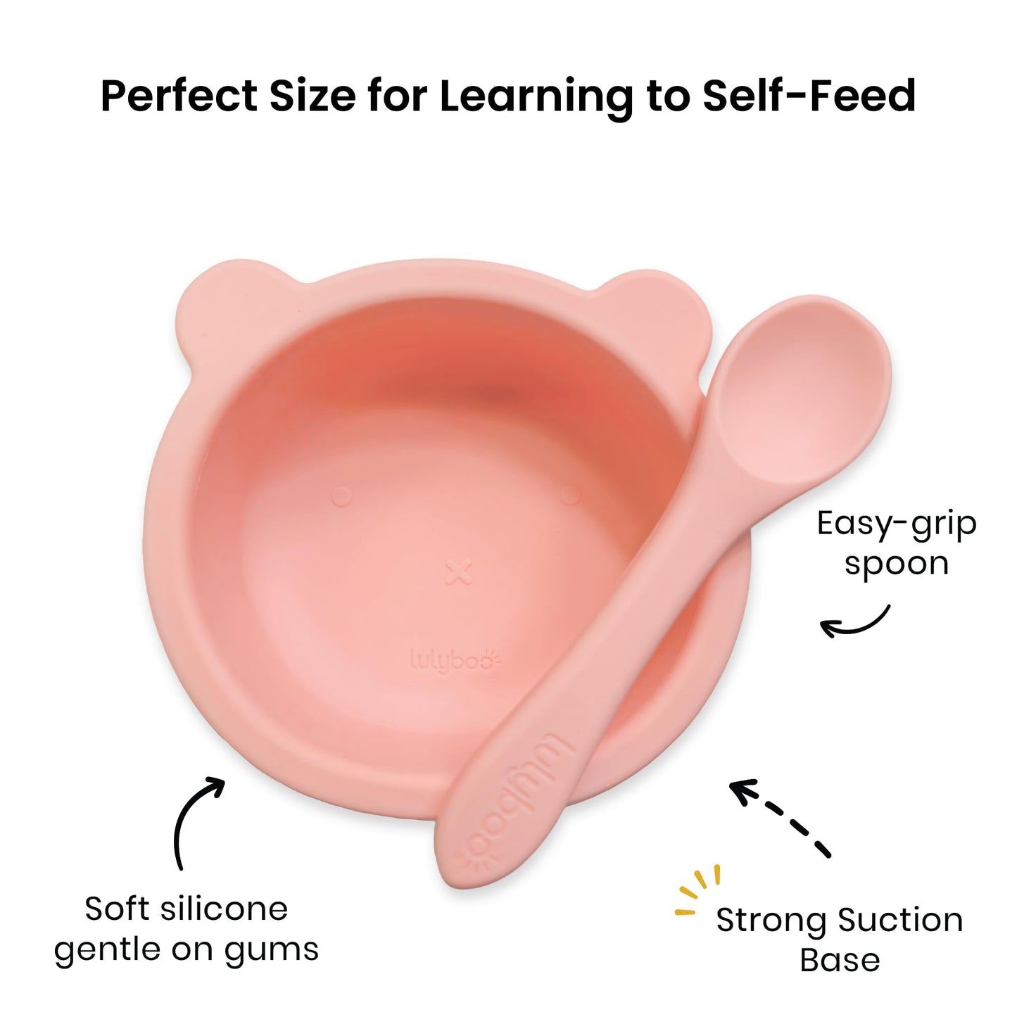 Lulyboo Silicone Bear Suction Bowl & Spoon Set for Babies & Toddlers - Food-Grade Silicone, Non-Spill Anti-Slip Base, Soft Gumming Spoon, Durable & Dishwasher Safe, Ideal for Self-Feeding
