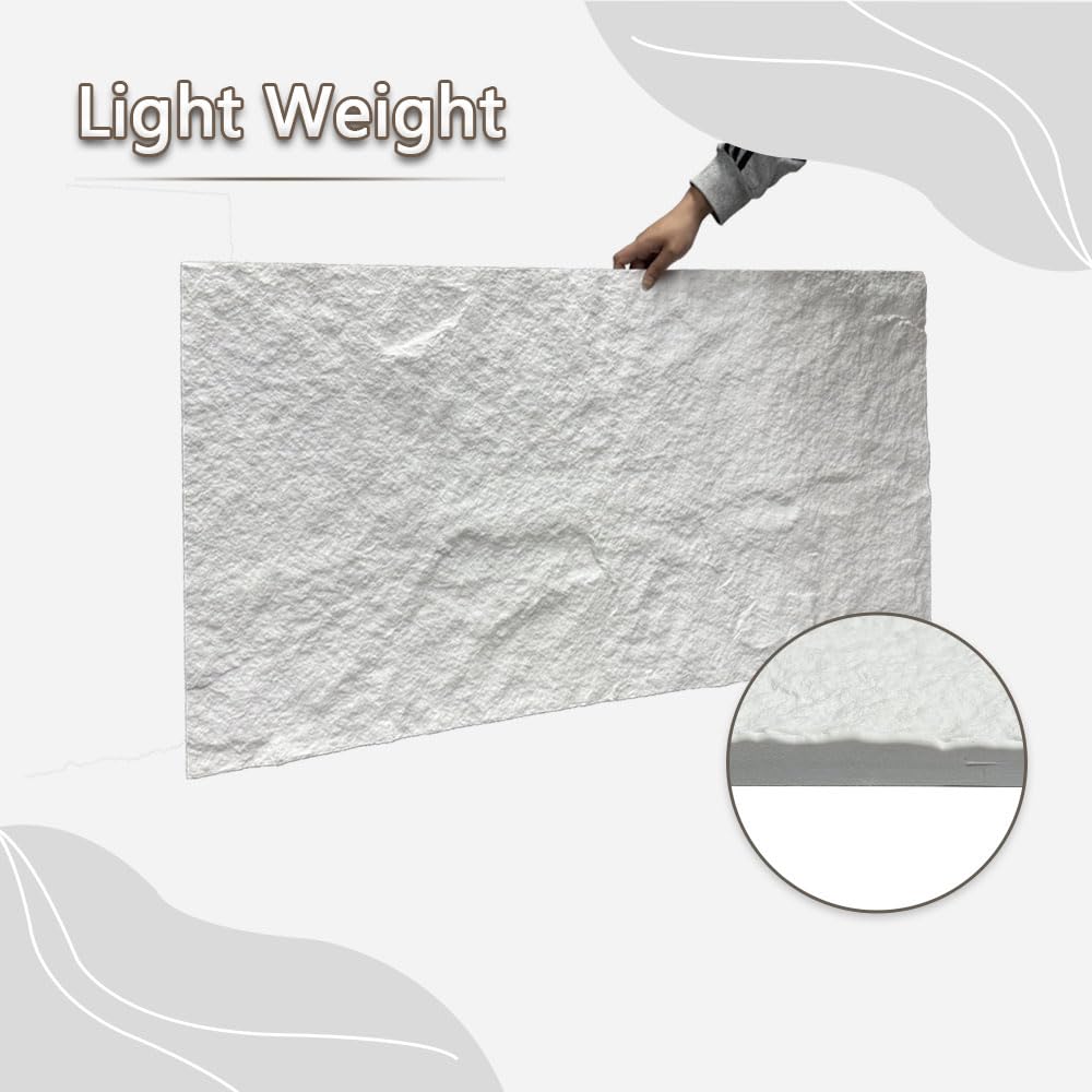 Stone 3D Wall Panels,4-Pack PU Wall Panels, 23.6"*47.2" Wall Paneling for Interior Wall Decor, Faux Stone Wall Panel for Accent Wall Decor, Sophisticated & Stylish 3D Wall Decor (Snow White)