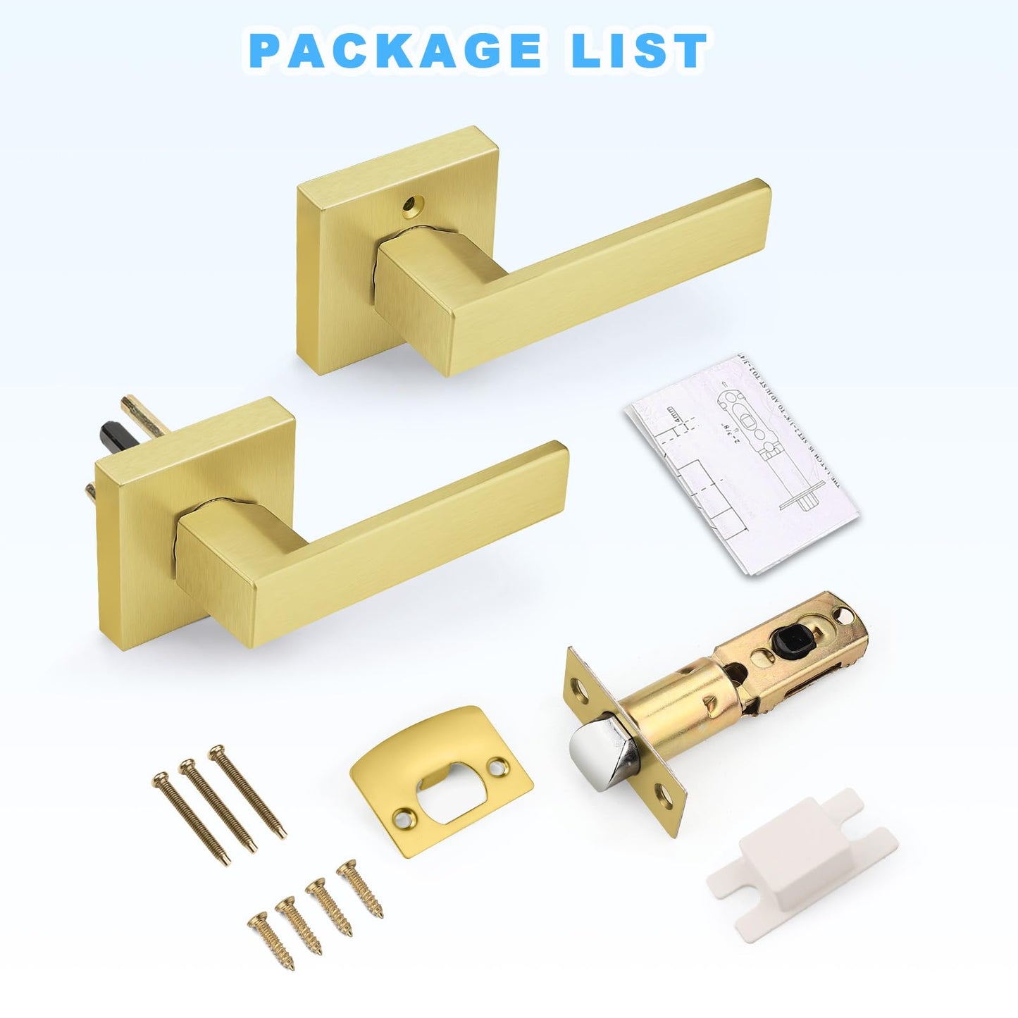 Brotima 5 Pack Gold Passage Door Handles for Hallways & Closets, Non-Locking Brushed Gold Closet Door Handles, Heavy Duty Passage Door Hardware, Gold Keyless Square Levers Handles, Satin Brass