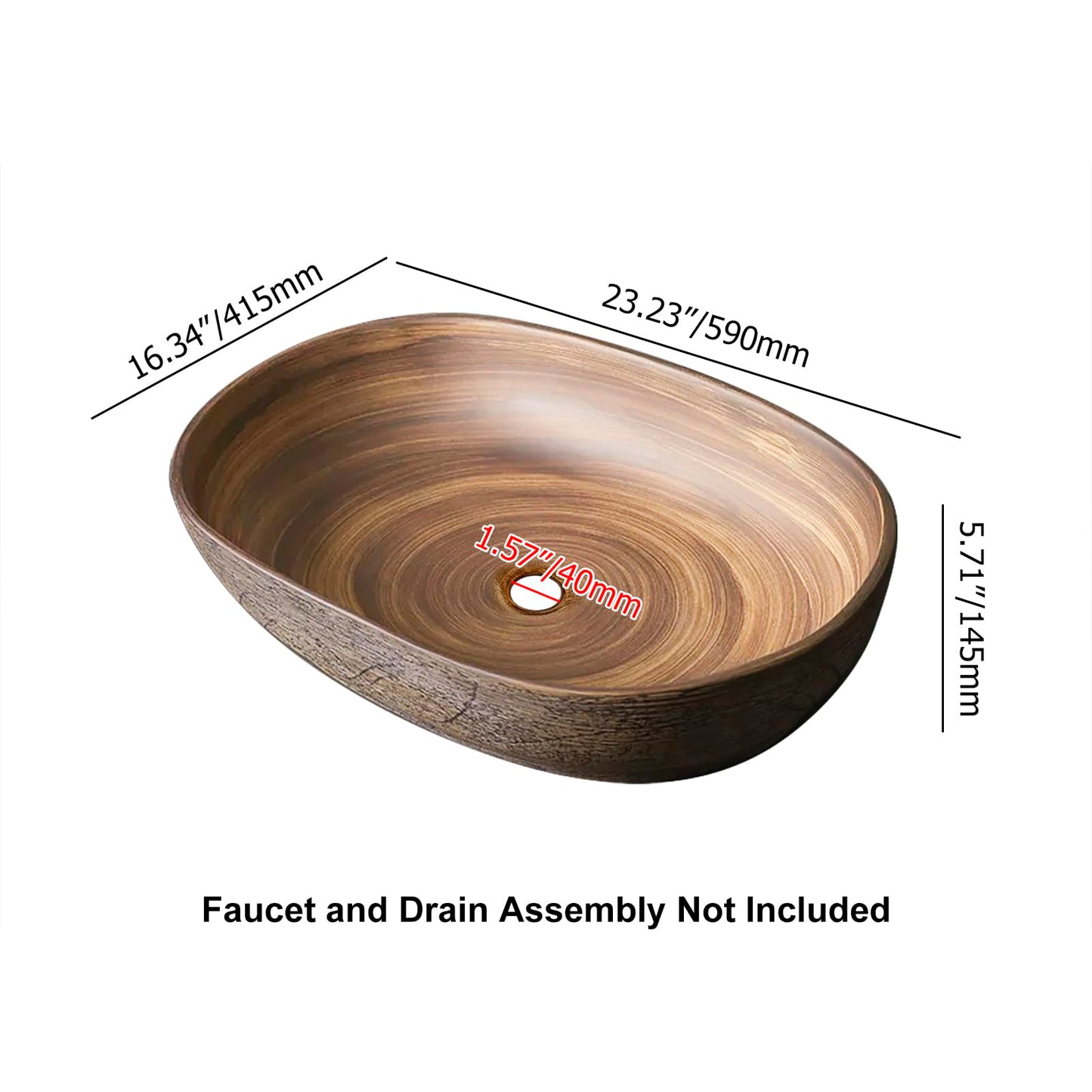 Homary Bathroom Vessel Sink, 23.23" Oval Bowl Sink Retro Ceramic Washbasin Above Counter for Bathroom,Without Pop-up Drain