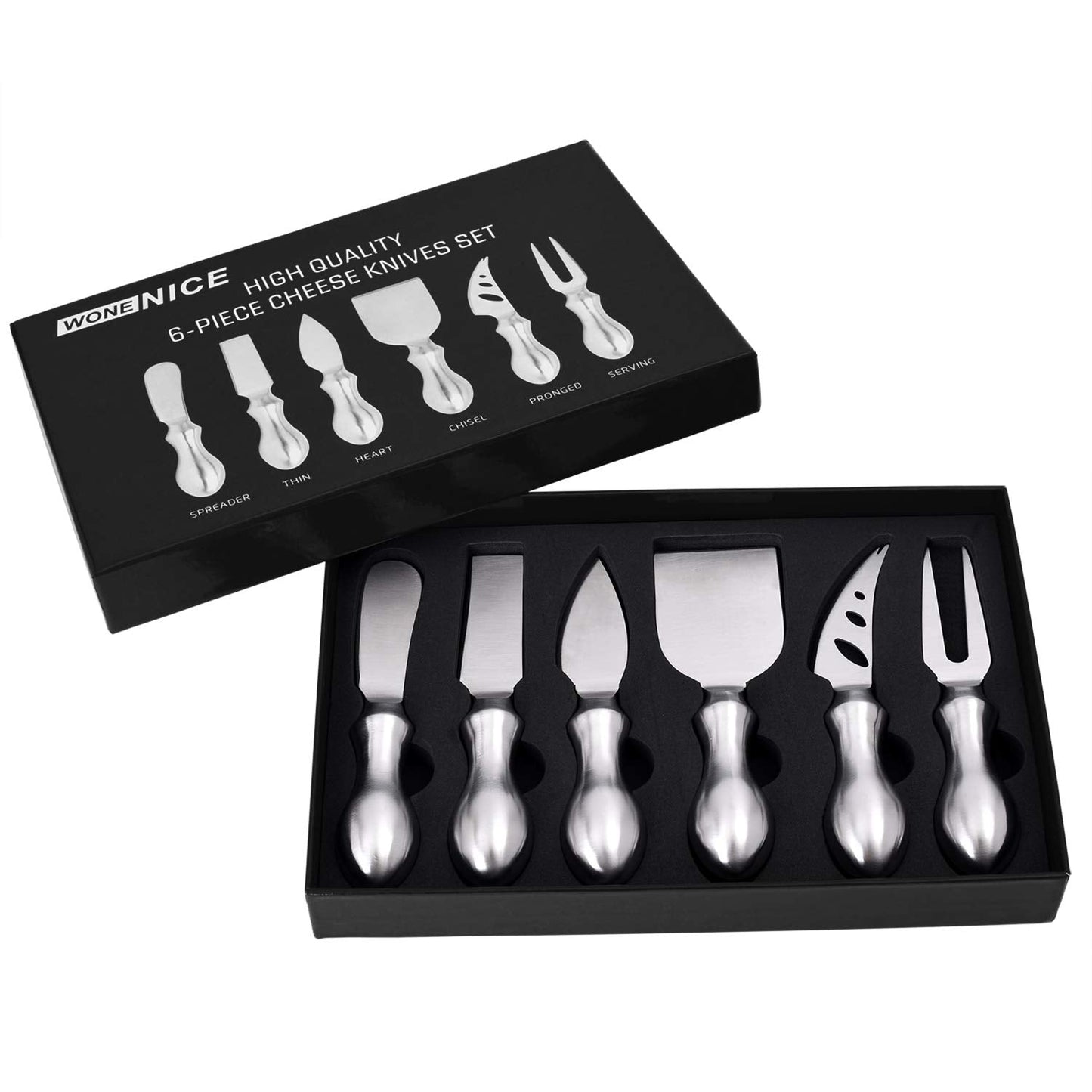WoneNice Cheese Knife Set, 6-Piece Stainless Steel Knives for Charcuterie, Gift for Mother's Day Wedding Housewarming Christmas