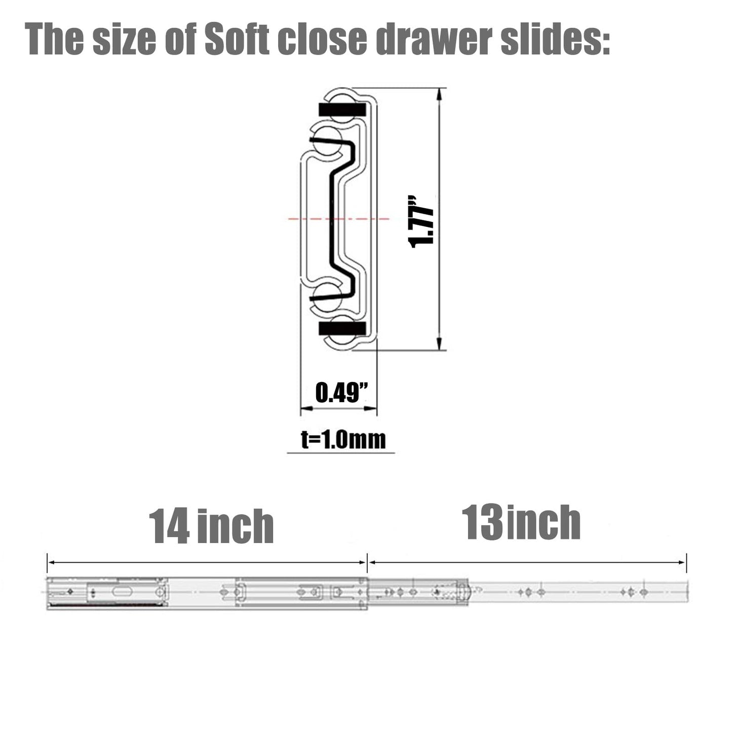 VALISY Soft Close Drawer Slides 14 Inch 6 Pairs, Side Mount Metal Ball Bearing Full Extension Drawer Slides Rails,10 12 14 16 18 20 22 Inch 100 LB Load Capacity Cabinet Wardrobe Slider Kitchen Glides