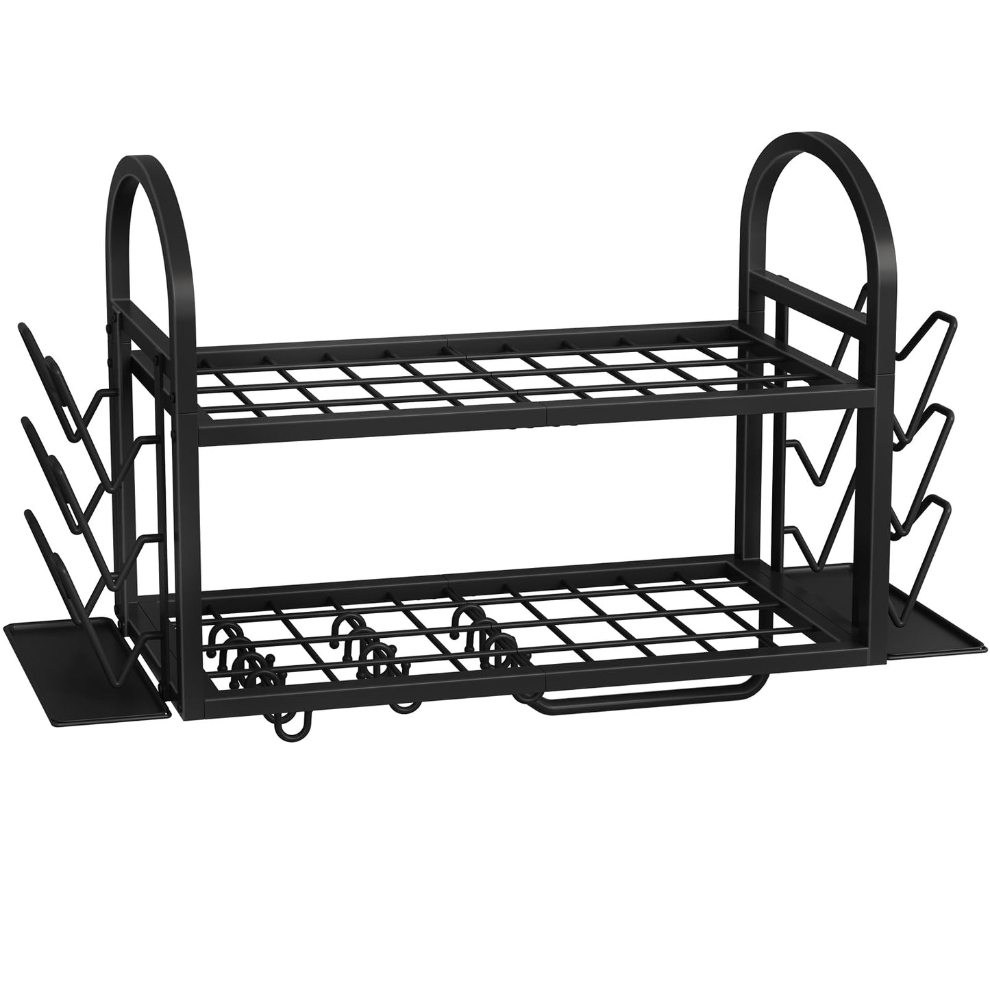 HOOBRO 30 Inch Pot Rack Wall Mounted, 2 Tier Pots and Pans Organizer with 6 Lid Holders and 10 Hooks, Wall-Mounted Pan Hanger with Towel Bar, for Kitchen Cookware Utensils Storage, Black BB100TL01