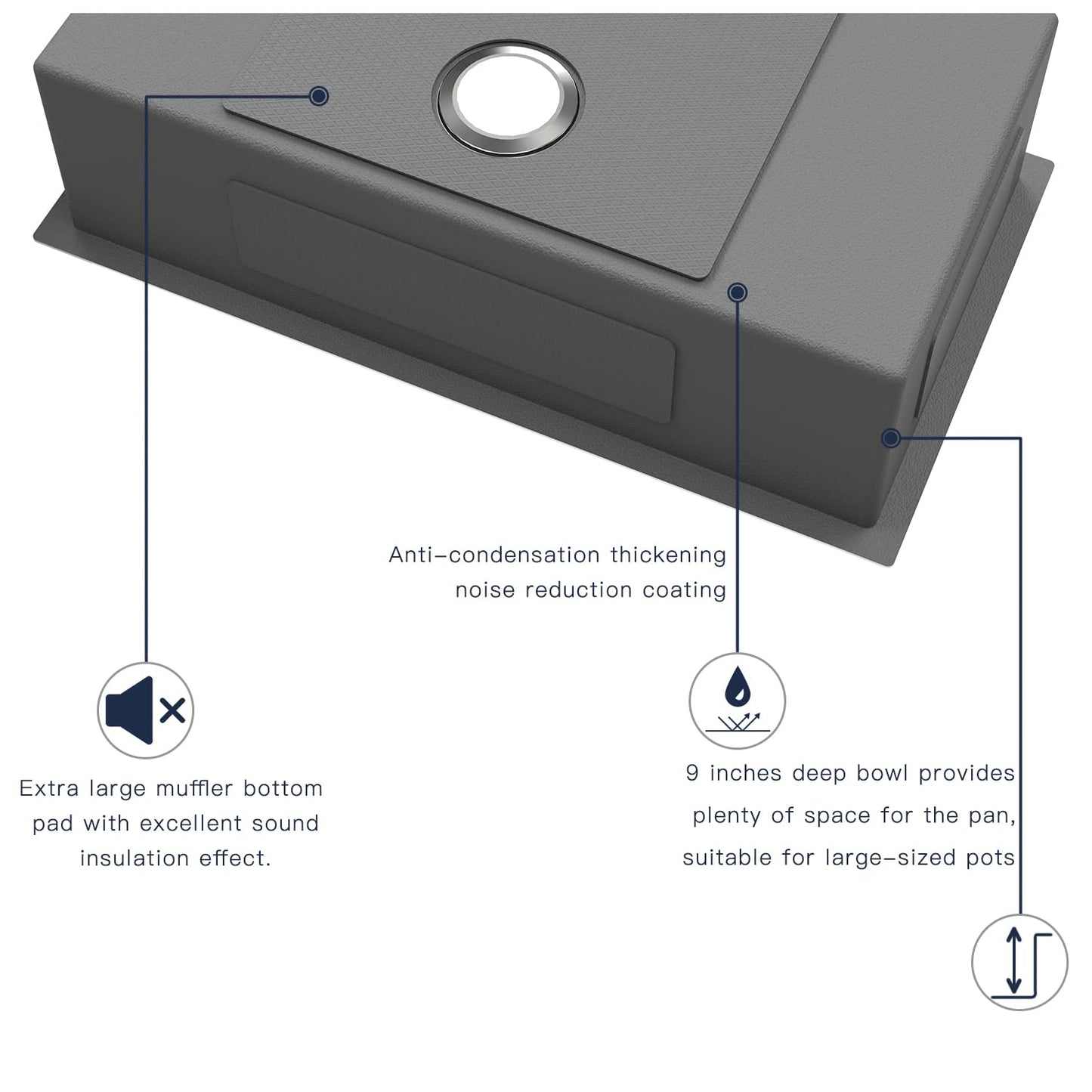 Kitchen Sink 30x18 Inch Undermount Sink Stainless Steel 16 Gauge Single Bowl Kitchen Sinks Set (5 Item Bundle: Sink, Bottom Grid, Drain Assembly, Drain Cap, Towel)