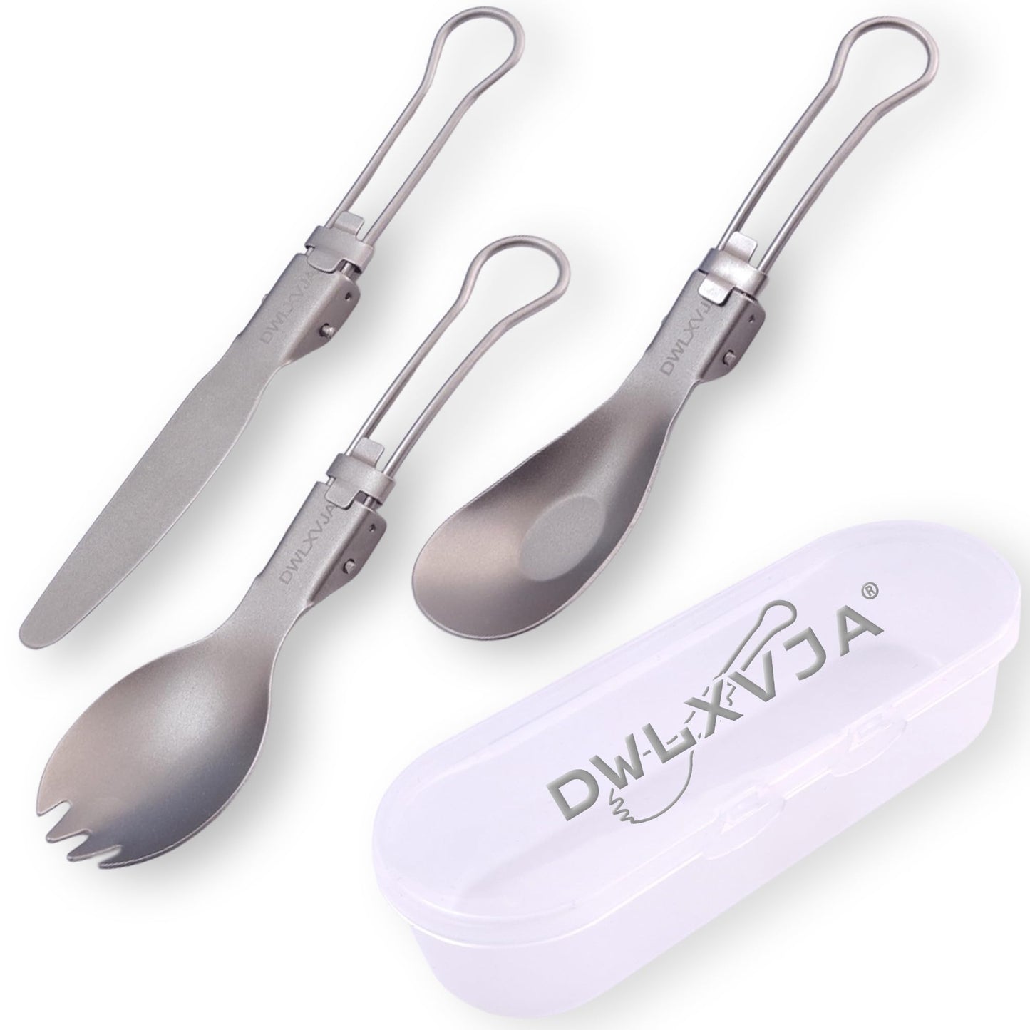 DWLXVJA Titanium Camping Utensils Set, 3-Piece Foldable Spork Spoon Knife with Case, 0.15lb Lightweight Travel Flatware for Backpacking Outdoor Hiking Office Lunch, Reusable Eco-Friendly Gift