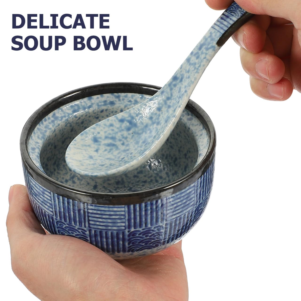 Kichvoe Japanese Ceramic Soup Bowl Set with Lid & Spoon, 4"/8.45oz Miso/Ramen Bowl for Noodles, Rice, Family Dinners & Home Kitchen Dinnerware