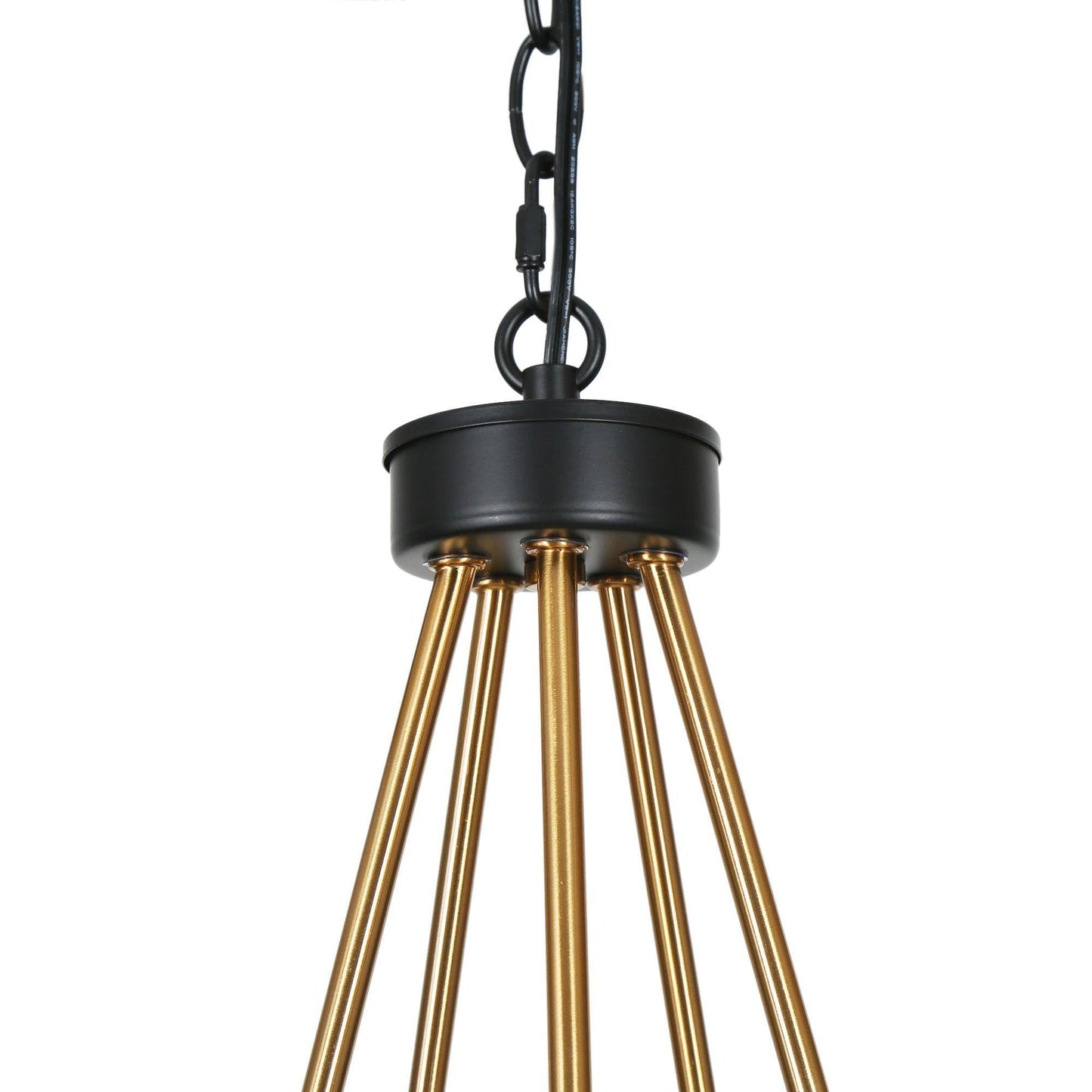 KSANA Black Gold Chandelier, Modern 5-Light Dining Room Light Fixture with Ribbed Glass Globes, Black and Brass Wagon Wheel Chandelier for Kitchen Island and Living Room