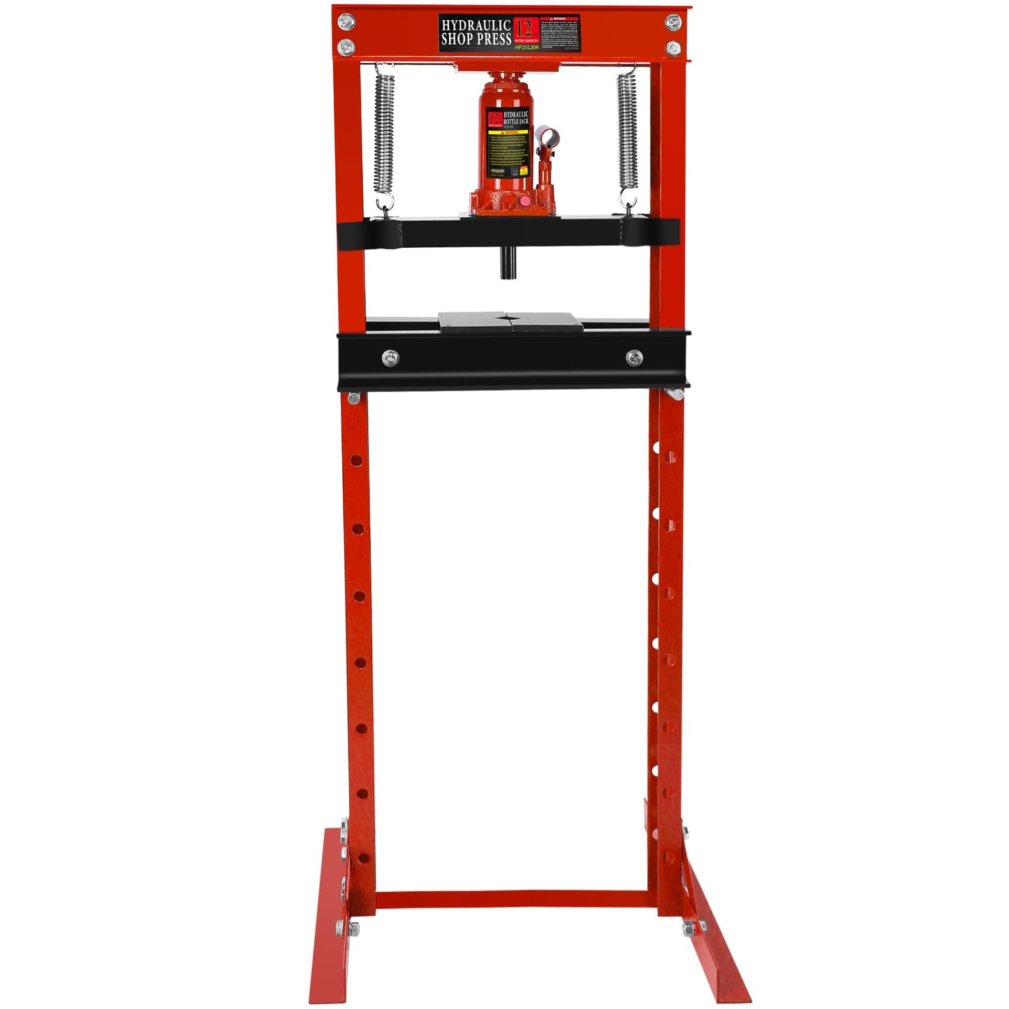 PULLAFUN Hydraulic Press, 12-Ton Benchtop Hydraulic Shop Press with Press Plates, H-Frame Garage Floor Press, Adjustable Working Table Height, Red