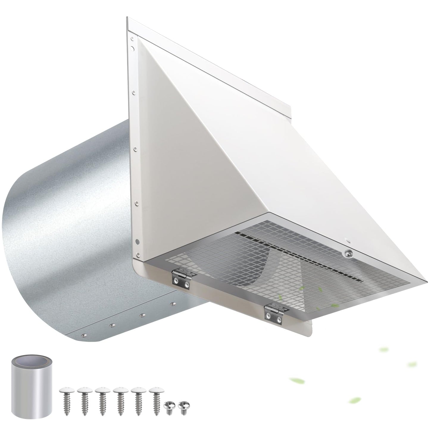 6 Inch Hooded Wall Vent with Screen and Damper,6 Inch Exhaust Vent Cover Cap for Outdoor Kitchen Range Hood Dryer Ventilation,Outside Wall Mount Extractor for House Air Exhaust,Galvanized Steel,White