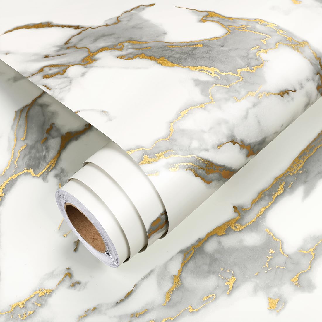 YENHOME 30"X118" White Countertop Contact Paper Peel and Stick Countertops Waterproof Matte Marble Contact Paper for Cabinets and Drawers Desk Renter Friendly Marble Wallpaper for Bedroom Bathroom