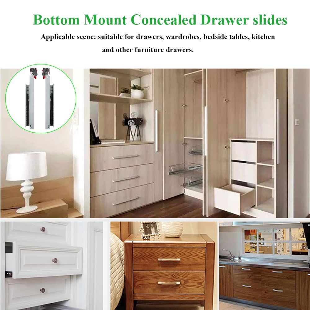 6 Pairs of 16 Inch Undermount Soft Close Drawer Slides,Bottom Mount Full Extension Drawer Glides Rails