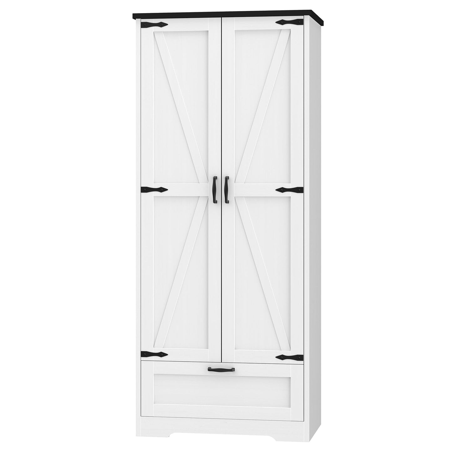 Shintenchi Kitchen Pantry Cabinet, Freestanding Farmhouse Storage Cabinet with 4 Shelves and 1 Drawer, Tall Cupboard for Kitchen, Living Room, Dining Room and Bathroom, White