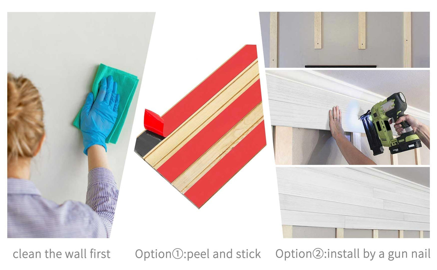 Luxdecor Real Wood Wall Planks - White Shiplap Boards 5" Peel and Stick - 10 Pieces, 12.5 Sq Ft