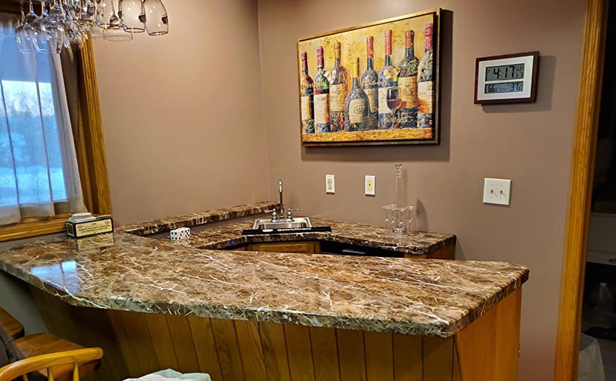 Burgeliy Peel and Stick Waterproof Wallpaper24×196in Vinyl Wrap Protector Auto Modification Tint Film Dark Brown Marble Shiny Granite for Kitchen Countertops Table Desk Furniture Self Adhesive Film