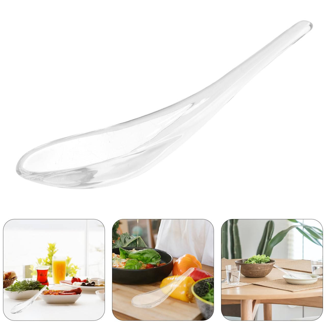 ULTECHNOVO Glass Dessert Spoon 5.70In Transparent Heat-Resistant Kitchen Spoon for Soup Ice Cream Pudding and Ramen Clear Smooth Restaurant Dessert and Appetizer Flatware