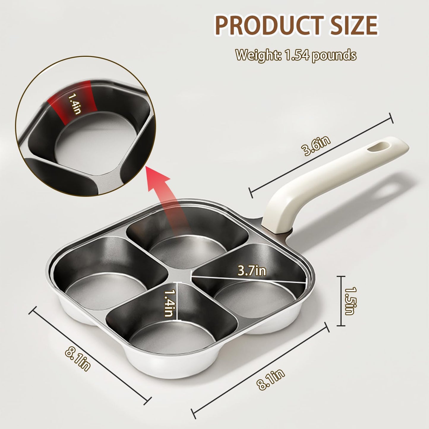 JUSTUP 4-Cup Egg Pan Nonstick,Healthy Titanium Ceramic Breakfast Frying Pan,Compatible with All Stoves and Equipped with Heat-Resistant and Height Increasing Handles, Easy to Clean, PFOA Free (Black)