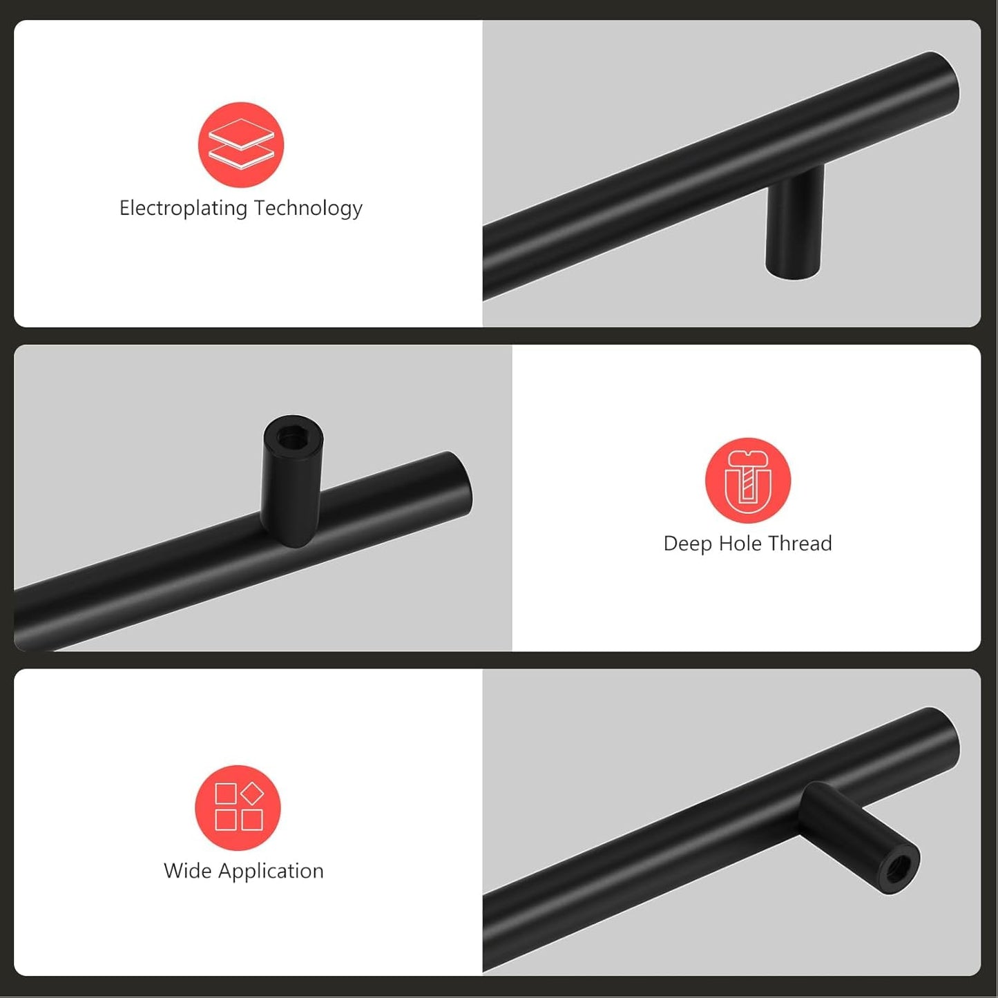 homdiy Black Cabinet Handles 15Pack 3inch Hole Center Kitchen Drawer Pulls and Knobs Stainless Steel Cabinet Hardware for Bathroom, Cupboard