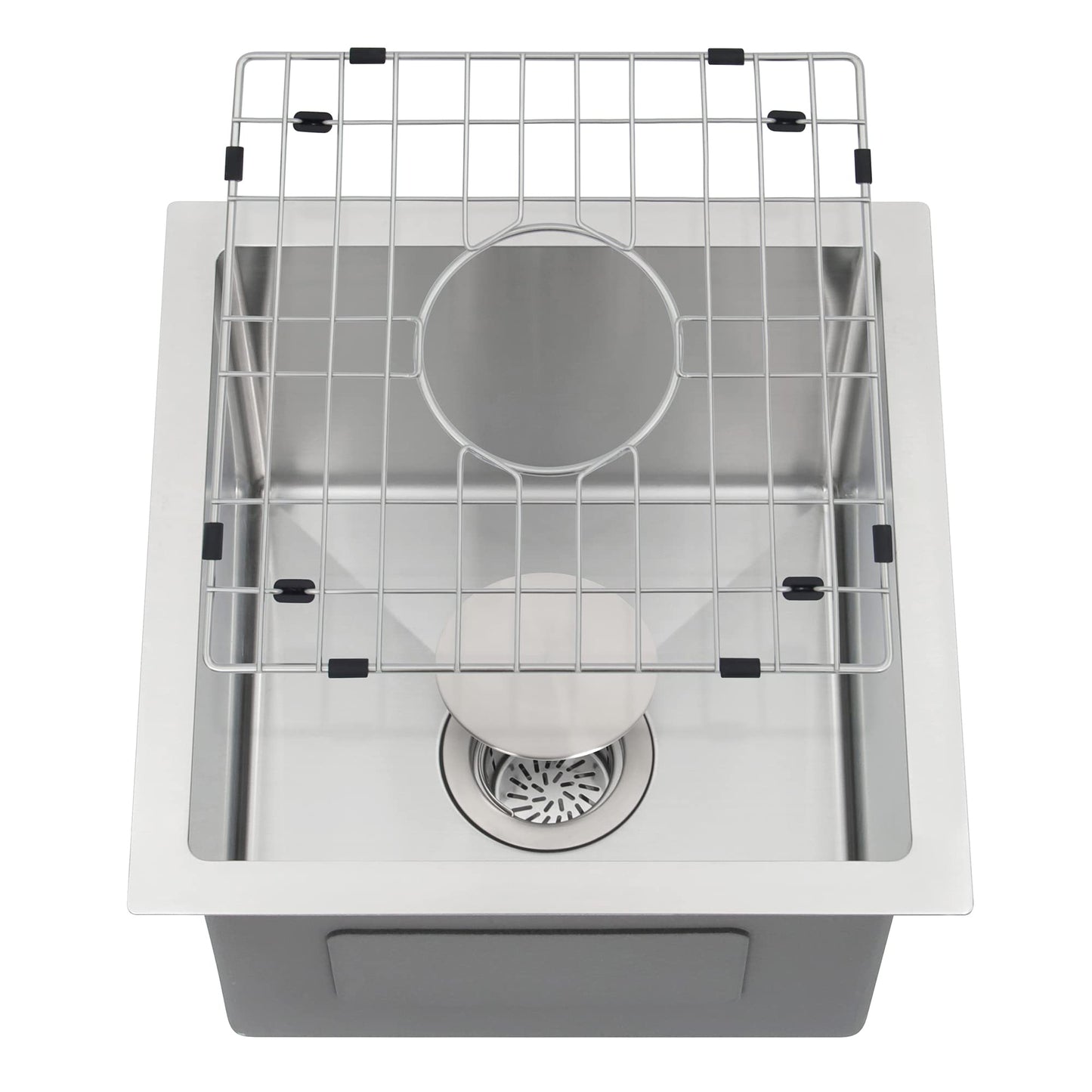 LQS Oval Stainless Steel RV Sink, Small Bathroom Kitchen Sink, 5.12" Depth, RV Kitchen Bar Sinks with Sinks Drain Assembly (Stainless Steel, 15" x 15" x 10")