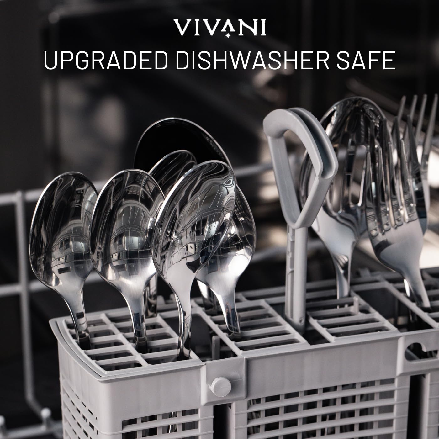 VIVANI 40-Piece Black Silverware Set for 8, Hammered Flatware, 18/0 Stainless Steel Cutlery, Dishwasher Safe Utensil Set for Contemporary Kitchens, Restaurant Style & Everyday Dining