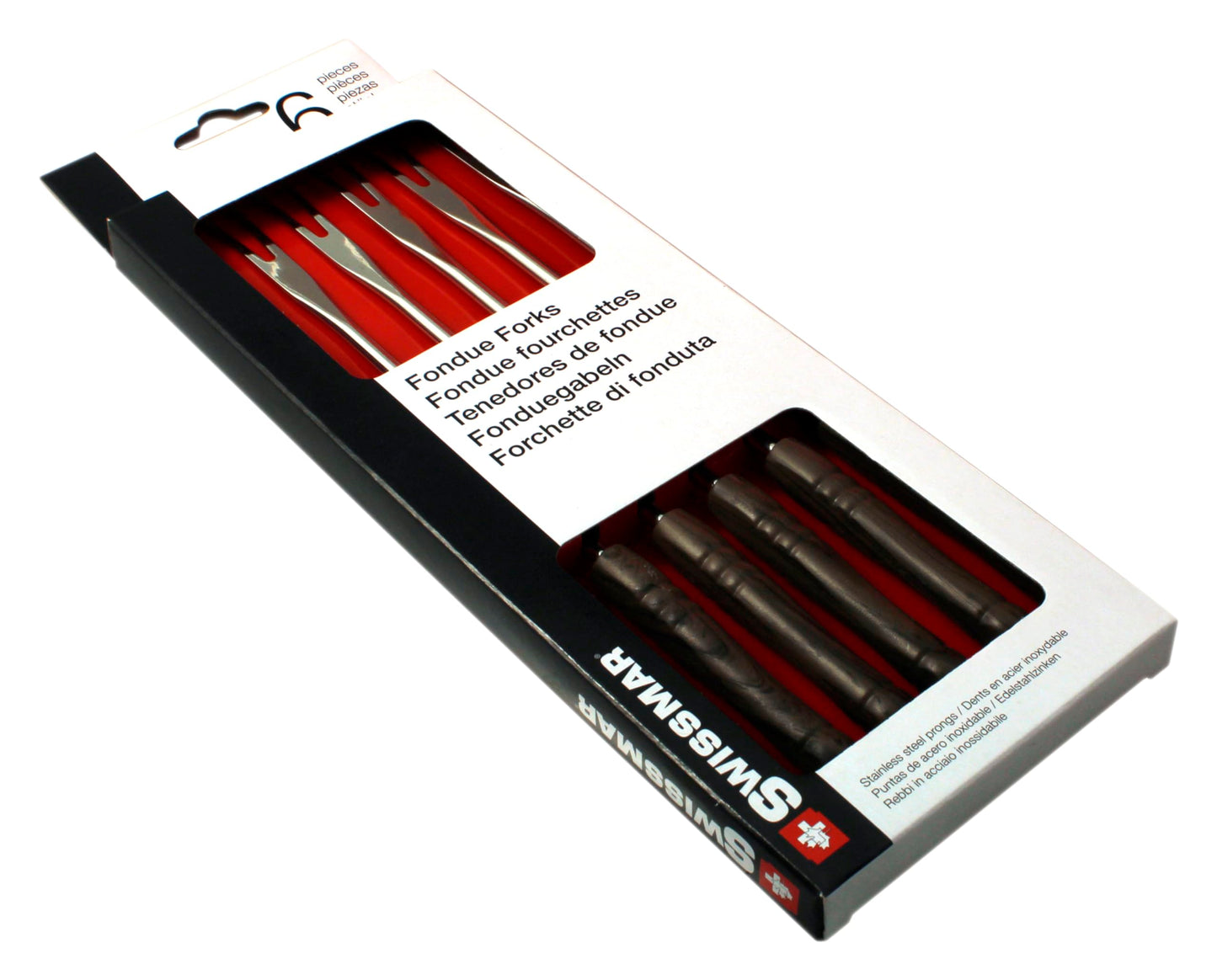 Swissmar Cheese Fondue Forks – Set of 6 with Dark Wood Numbered Handles – Stainless Steel 3-Tine Curved Tips – Heat Resistant – 10” Long Fondue Forks for Cheese, Bread, & Entertaining
