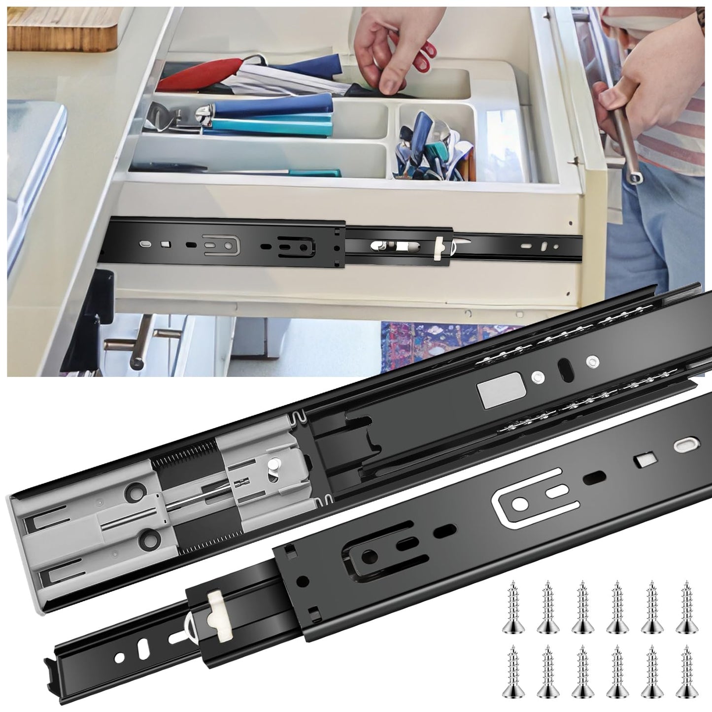 12 inch Drawer Slides 6 Pairs (12pcs) Soft Close 3 fold Full Extension Side Mount Cabinet Drawer Glides 12" Black Cabinet Rails for Dresser, Cabinet, Kitchen 100 LB Capacity