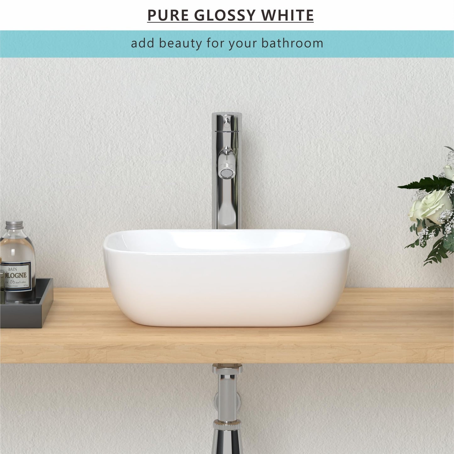 J-FAMILY 14.5'' x 10'' Bathroom Small Vessel Sink Above Counter White Porcelain Ceramic Sink Bowl Small Vanity Sink Lavatory Wash Basin