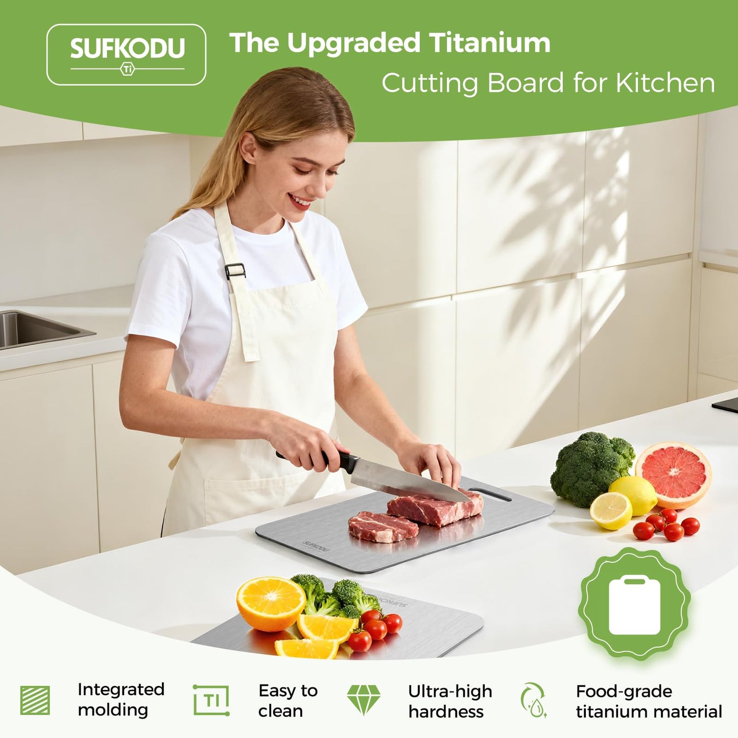 Titanium Cutting Board Set of 3, Titanium Cutting Boards for Kitchen, 100% Double-Sided Titanium Cutting Boards, Separate Raw and Cooked Food Areas, Non-Toxic, Dishwasher Safe (S+ M + L)