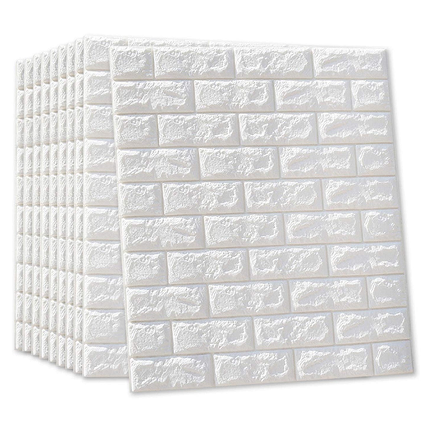 MYOYAY 10 Pcs 3D Wall Panels Peel and Stick 27.5 x 30.3 Inch (in Sum 57 sq.ft.) White Brick Wallpaper Self-Adhesive Foam Wall Panels for Living Room Bedroom Background Wall Decor