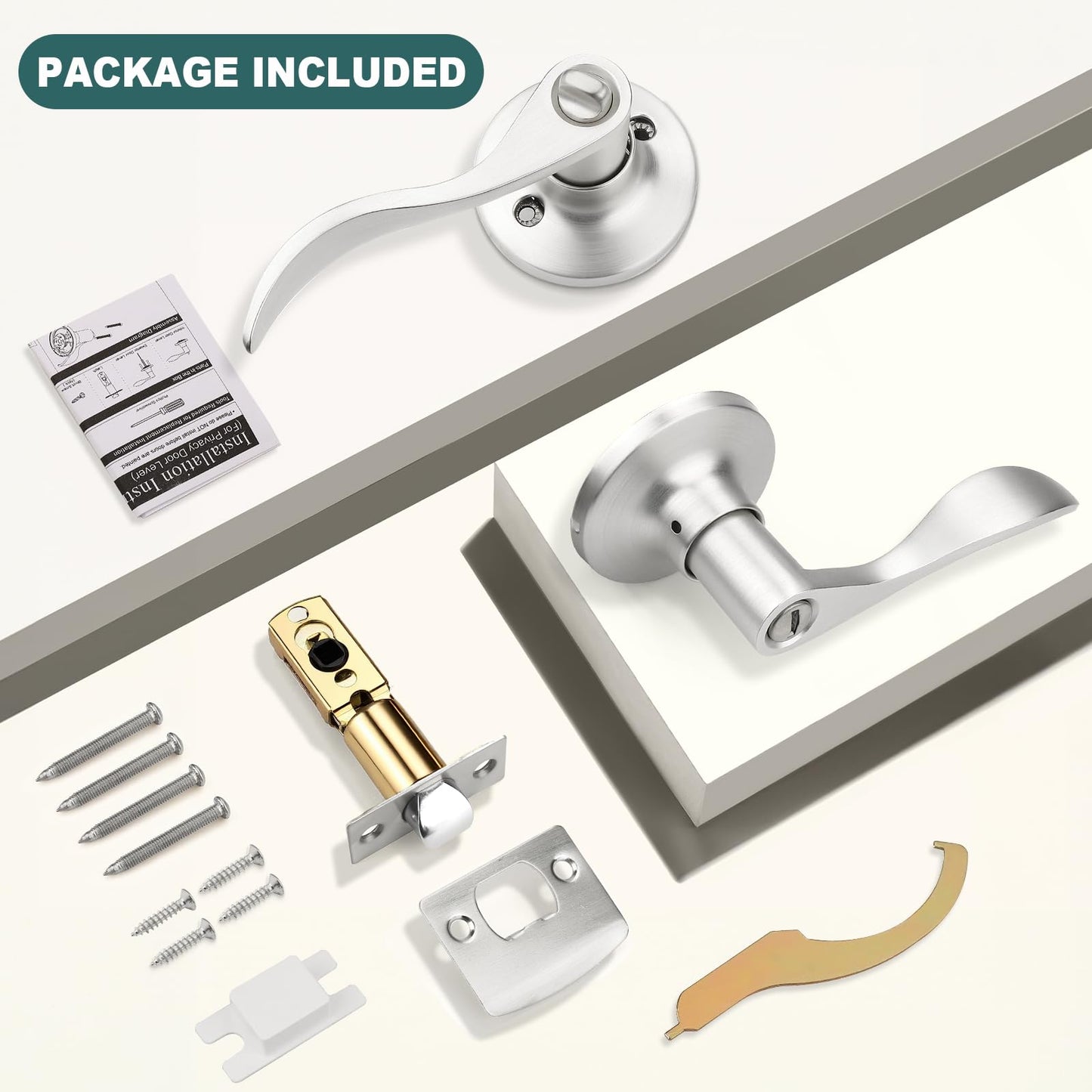 GOBEKOR 5 Pack Brushed Nickel Door Handle Interior Door Levers Privacy for Bedroom Bathroom Door Lock Keyless Wave Lever Door Handles