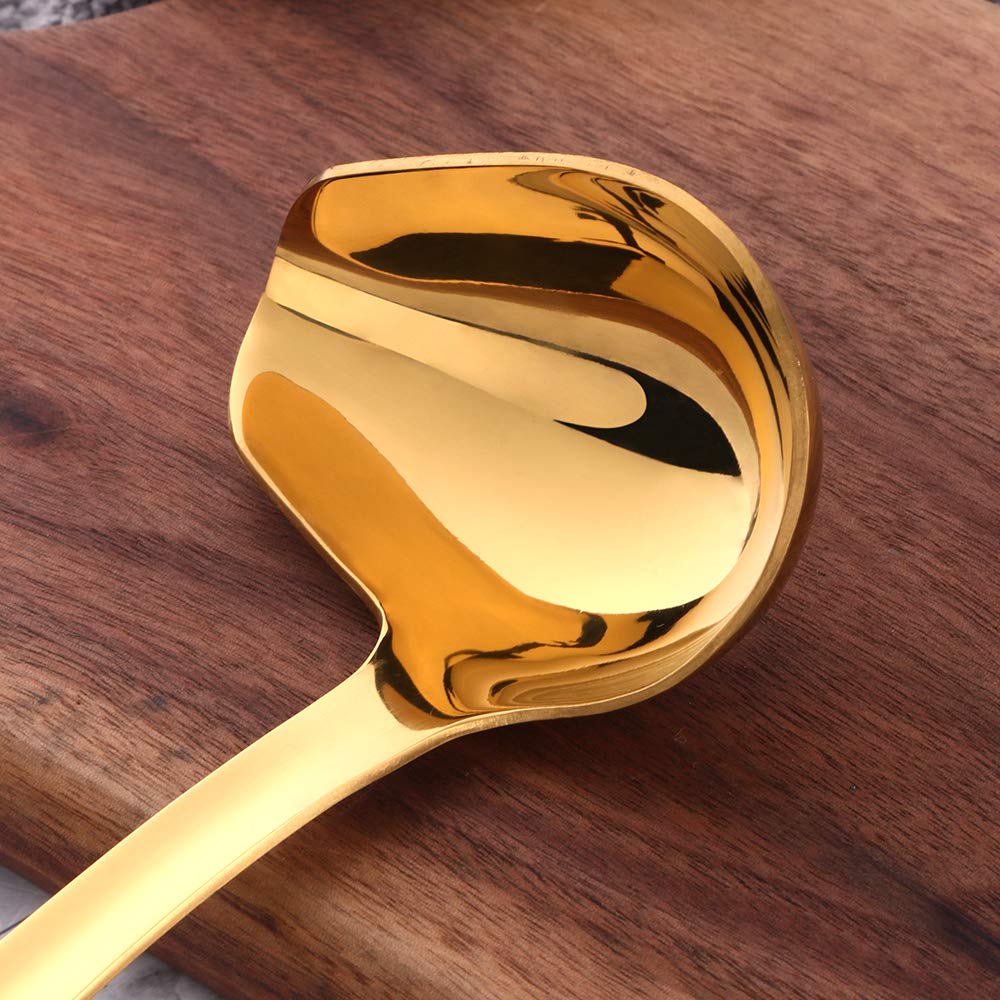QIBOORUN Stainless Steel Kitchen Utensil Set -8 Cooking Utensils, Colorful Titanium Plated Set Kitchen Tools Gadgets Cake Shovels/Plain Spatula, Potato Masher, Spoon, Slotted Spoon-Gold