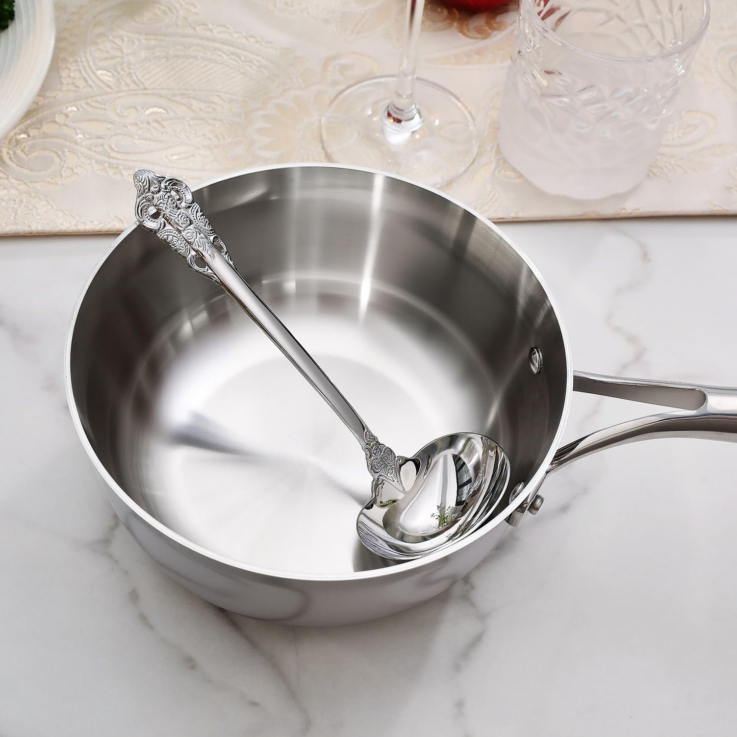 KEAWELL Premium 7.5 inch Luxury Gravy Ladle, 18/10 Stainless Steel, Small Gravy Spoon for Home. Solid and Sturdy, Dishwasher Safe. (1, Silver)