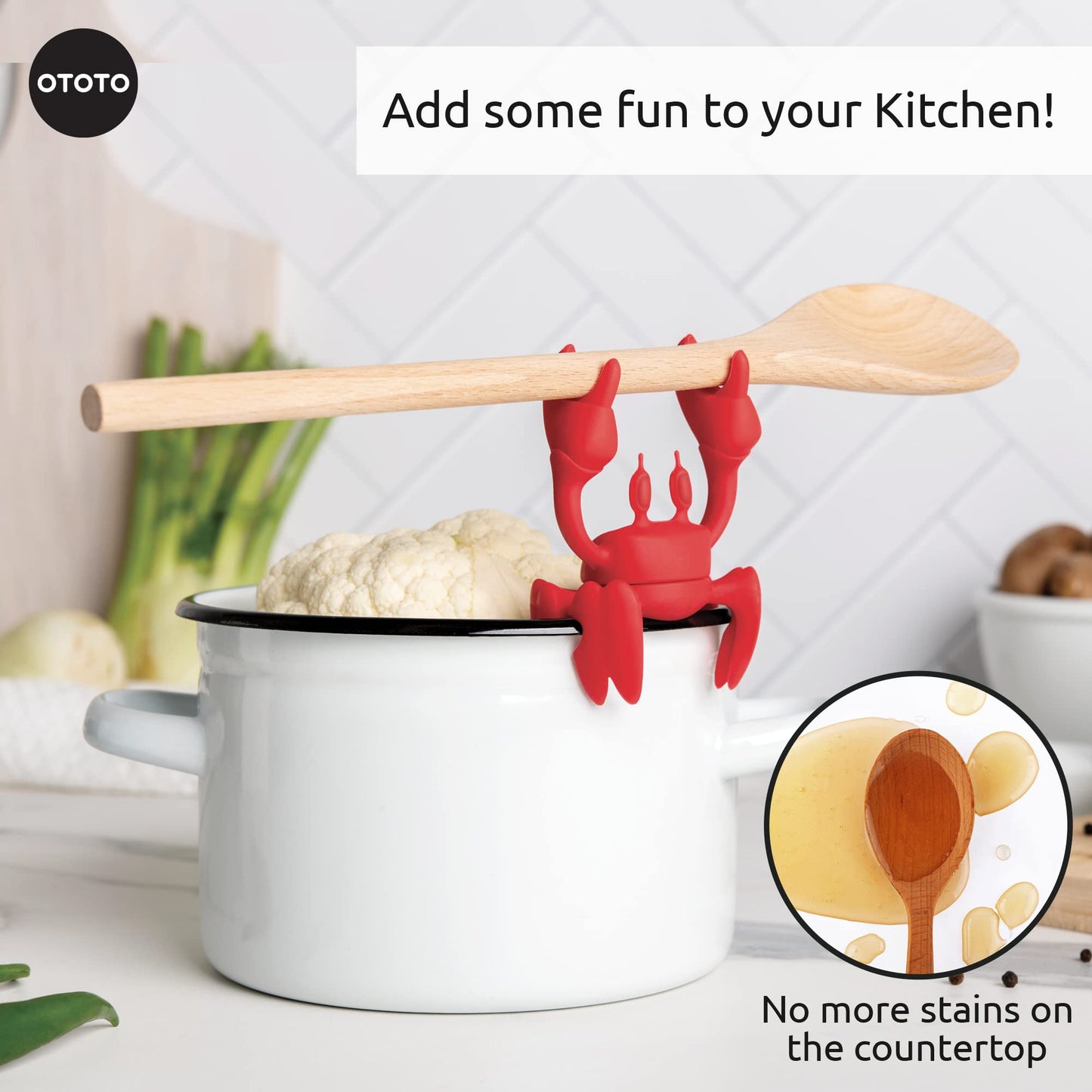 Bundle of 2! OTOTO Jerry the Giraffe Toaster Tongs + OTOTO Red the Crab Silicone Utensil Rest
