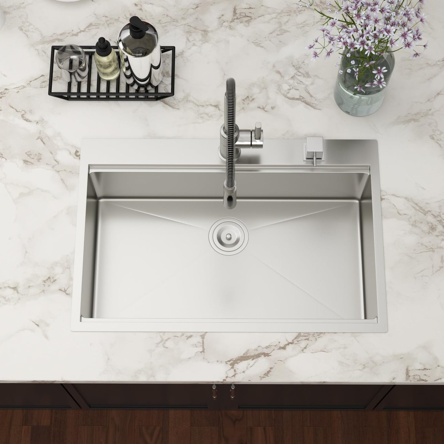 33x22 Drop In Kitchen Sink Workstation - Couoko 33 Inch 16 Gauge T304 Stainless Steel Drop In Sink Large Deep Handmade Single Bowl Kitchen Sinks with Accessories, 33"x22"x9"