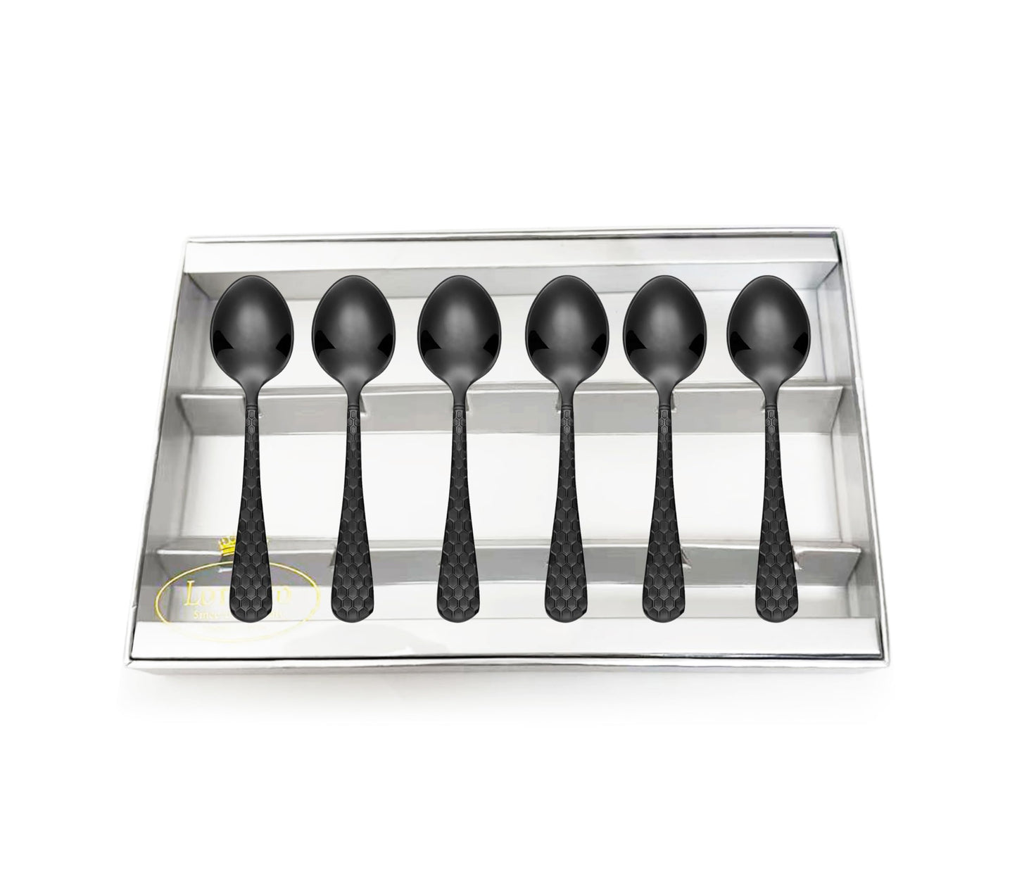 Lorren Home Trends Textured Demitasse Espresso Spoons, 4.5 inches, Set of 6, Black