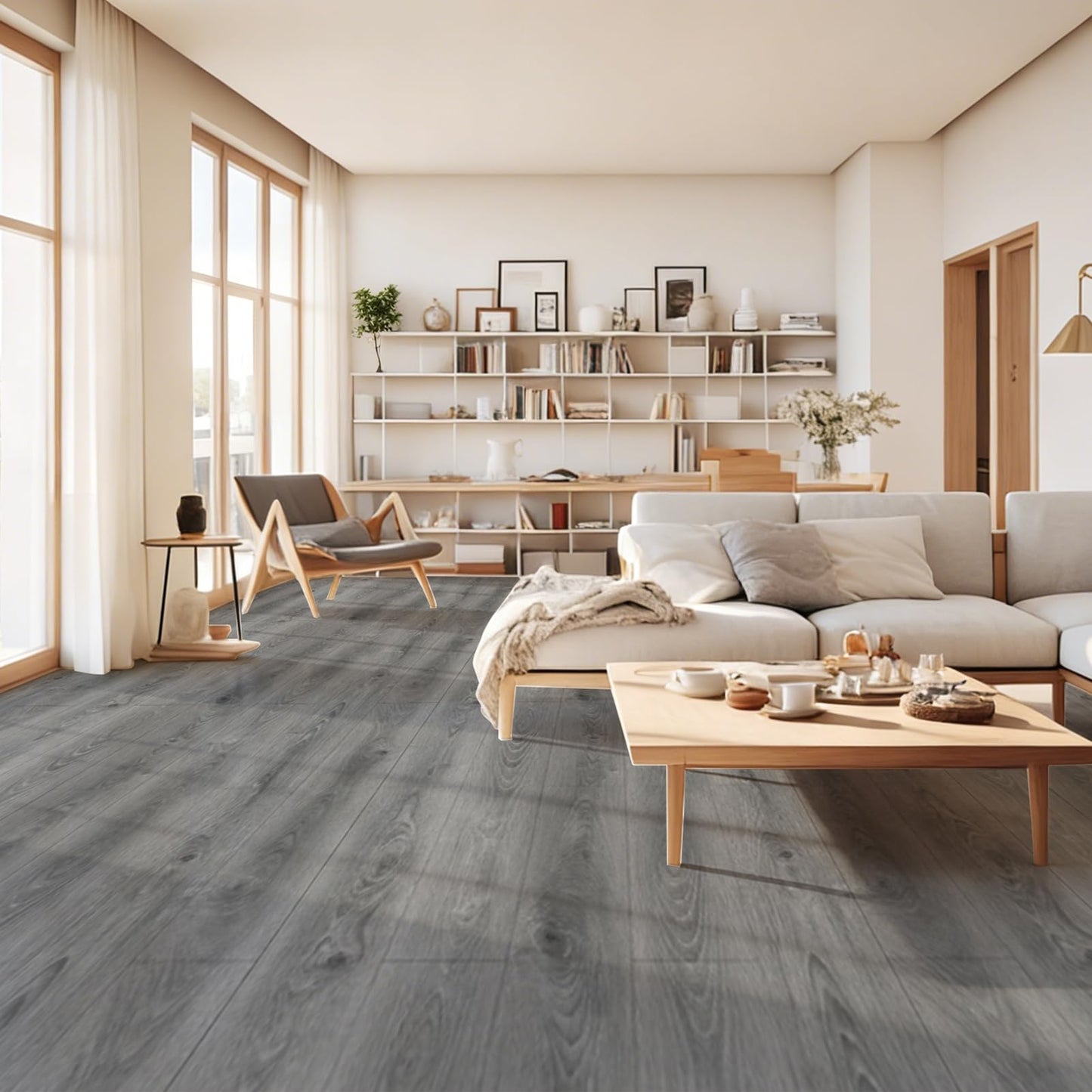 Art3d 15 Sq.ft Peel and Stick Floor Tiles, 10Pcs Luxury Vinyl Plank Flooring Wood Look, 36" × 6" Adhesive and Waterproof Tile Sticker for Bedroom, Living Room, Kitchen, Gray