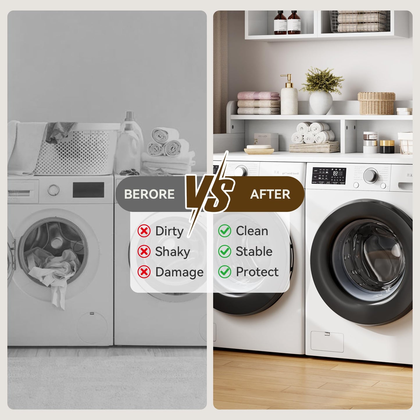 Garvee 54" Washer Dryer Countertop with 2-Tier Shelf, Wooden Laundry Countertop with Non-Slip Pad and Guard Rails, Washer and Dryer Topper for Laundry Room Organization