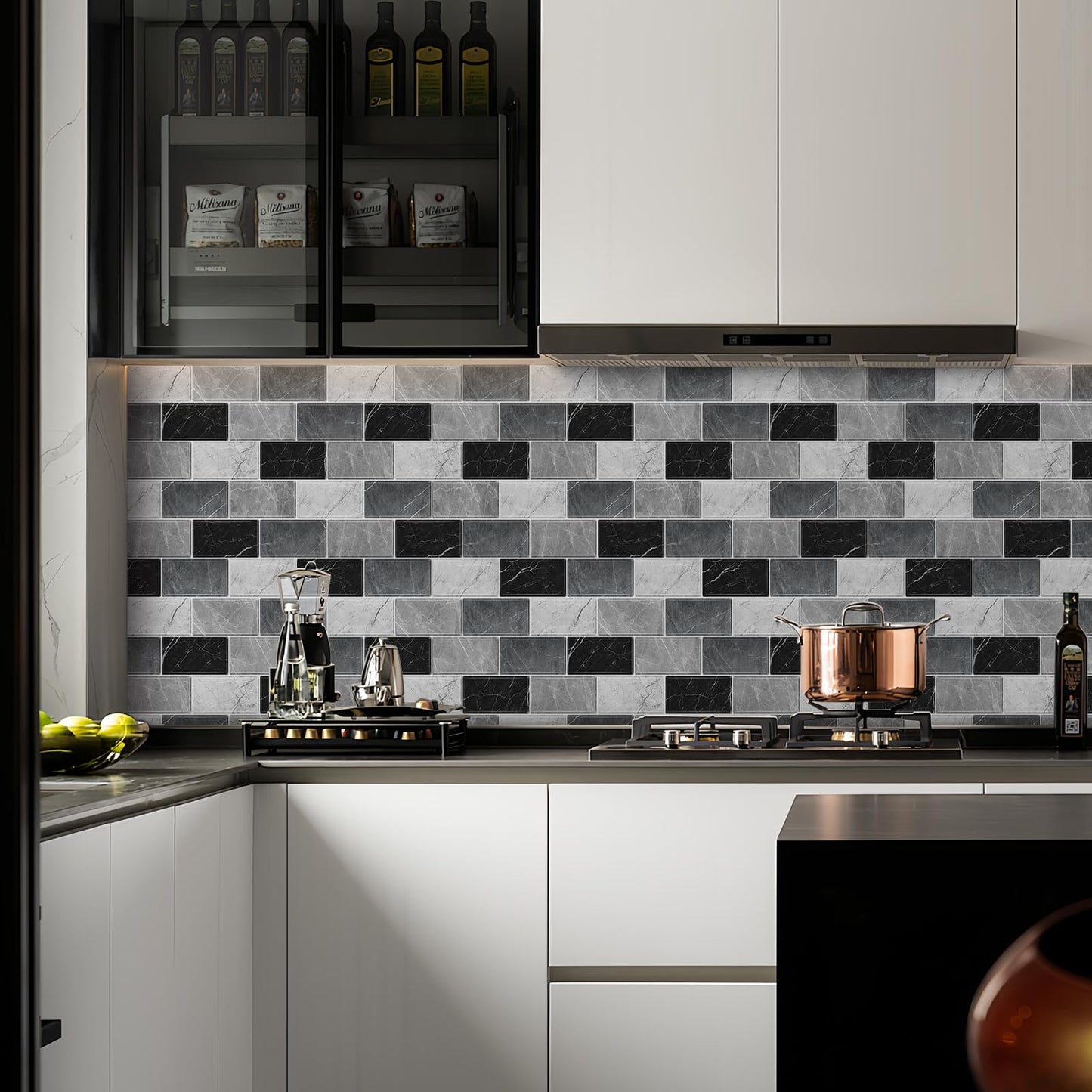 BSABSAQAA 10 Sheets Peel and Stick Backsplash for Kitchen 12"X12" Renter Friendly Backsplash Back Splash Adhesive Subway Wall Tile Flat Vinyl Sticker for Bathroom Grey Marble (Not 3D Tile)