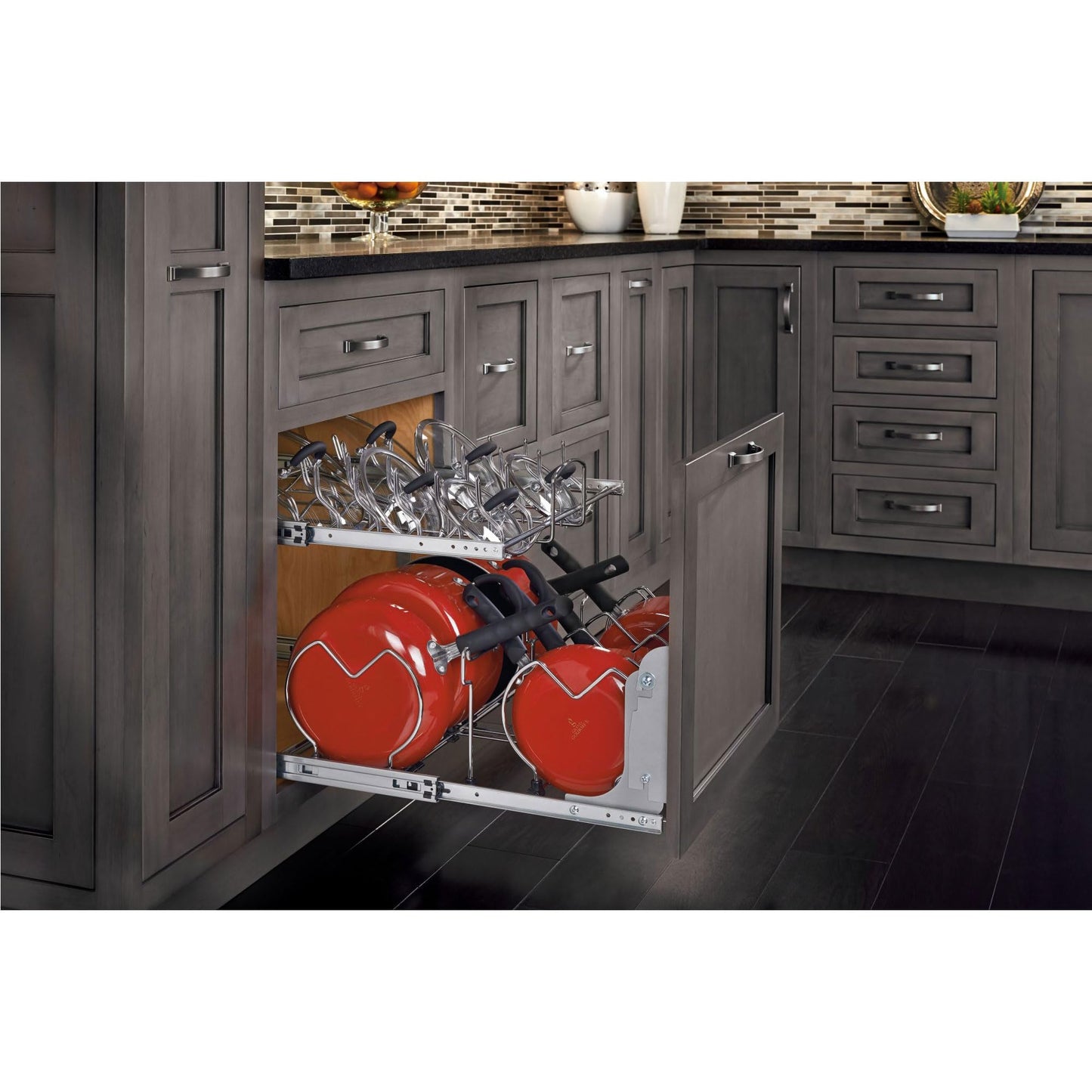 Rev-A-Shelf 2-Tier Kitchen Cabinet Pullout 20.75" Cabinet Organizer for Pots, Pans, and Lid Cookware, Adjustable Heavy Duty Wire, Chrome, 5CW2-2122-CR