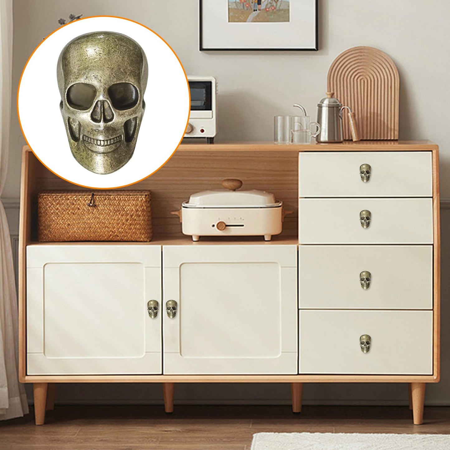 BAMI-LEE House Vintage Skull Cabinet Knob,4 Piece Furniture Cabinet Handle for Kitchen Dresser Cupboard Wardrobe with Screws (Bronze)