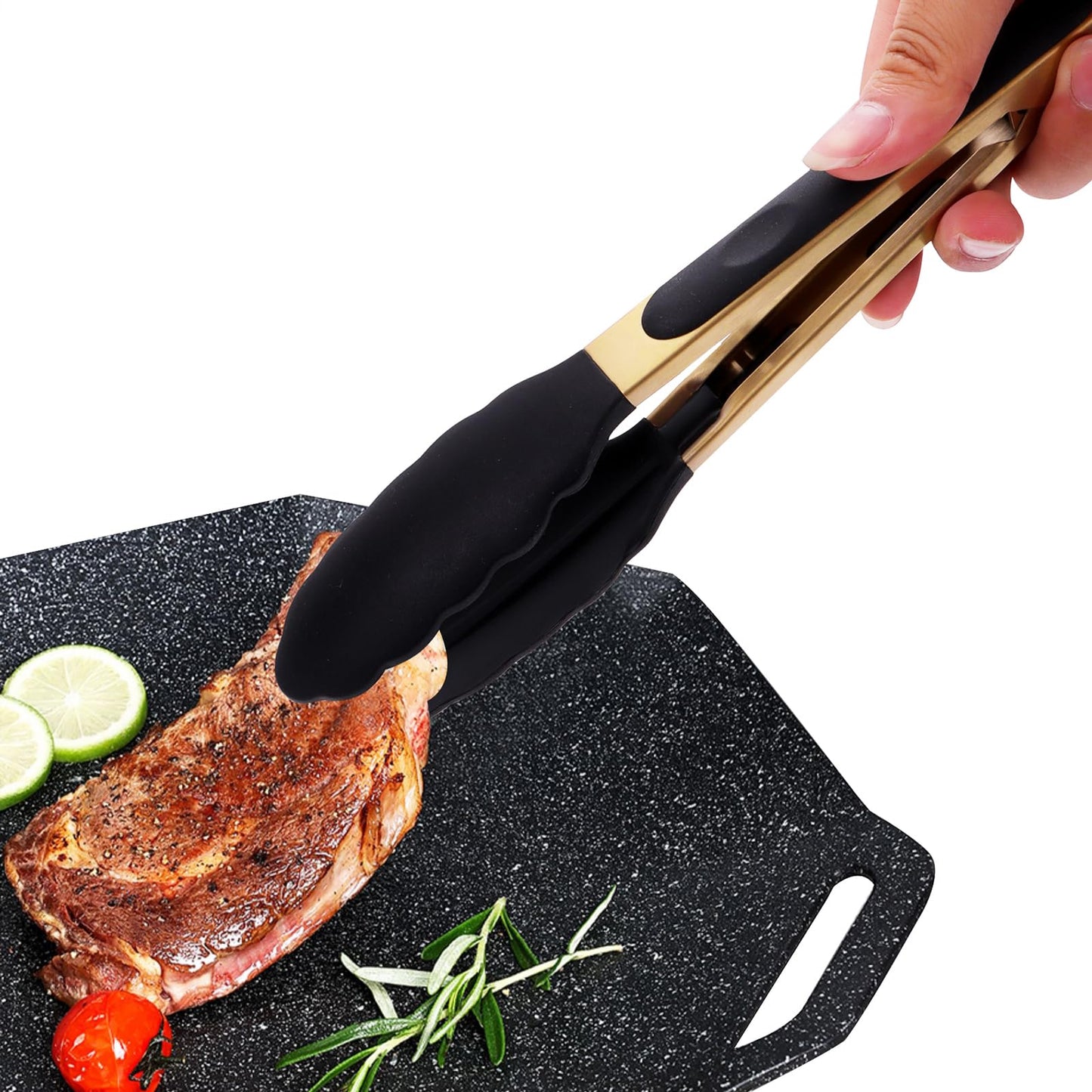 Mafier Stainless Steel Classic Kitchen Serving Food Party Gold Tongs 9" and 12" Cooking Tong with BPA Free Silicone Tips, Dishwasher Safe Serving Tools(set of 2)
