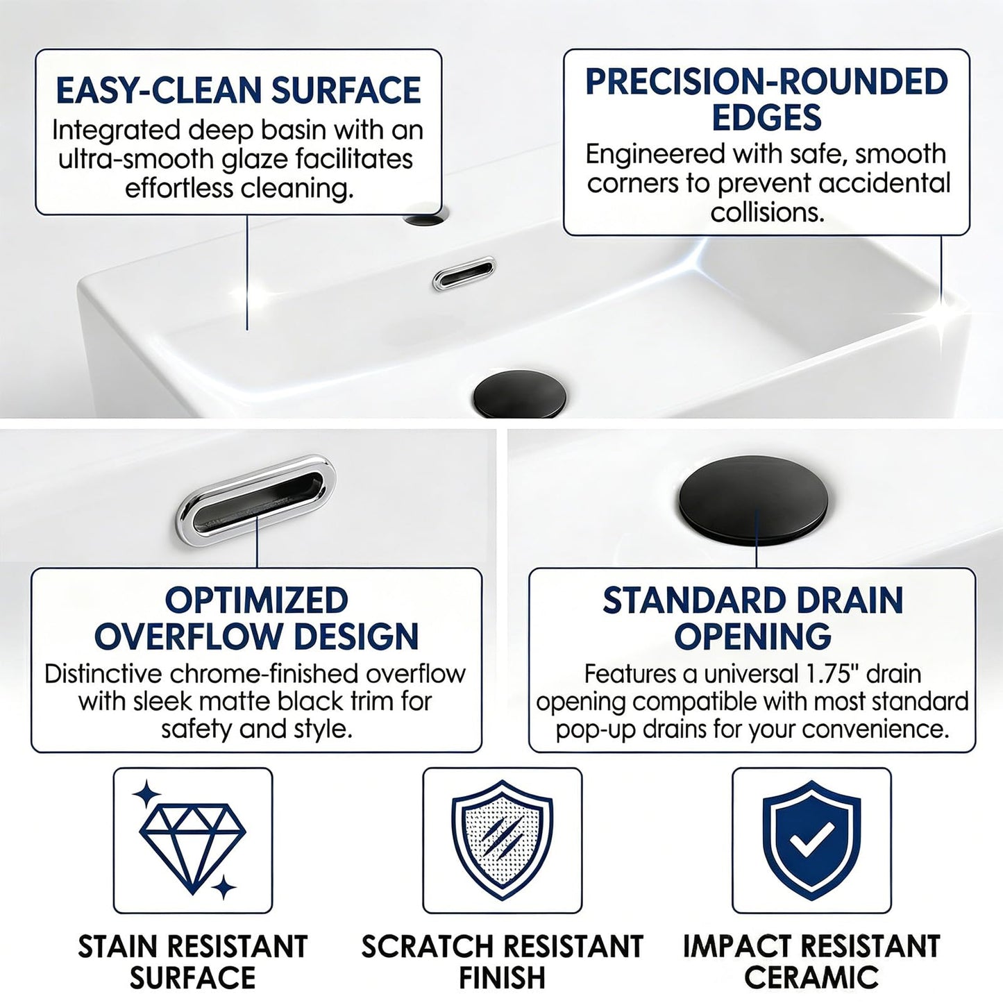 20 x 14 Inch Wall Mounted Bathroom Sink, NOHALIPY Modern White Rectangular Porcelain Floating Vessel Sink with Overflow, Corner Mount Ceramic Bathroom Sink for RV, Restroom and Toilet, Easy to Install