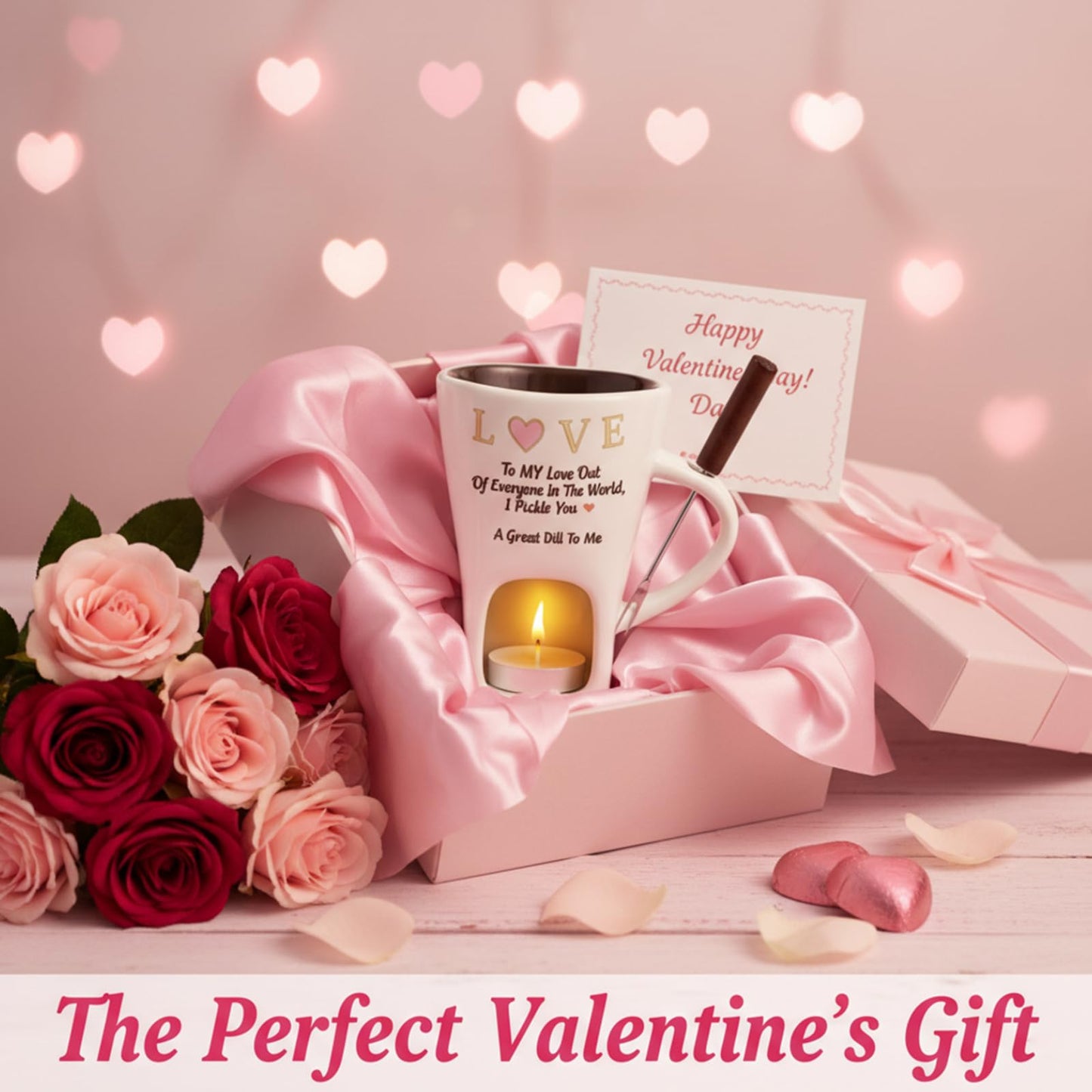 2 PCS Chocolate Fondue Mug with 2 Fork and 4 Candle, Ceramic Chocolate Melting Cup Ideal Couple Gifts Date Night Wedding Gifts