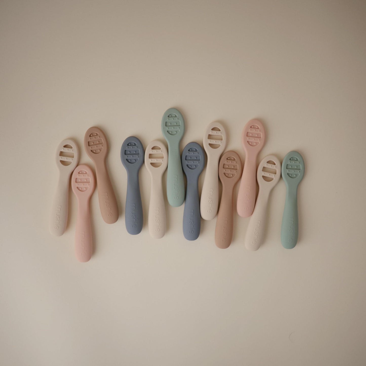 mushie Silicone First Feeding Baby Spoons | 2 Pack (Tradewinds/Shifting Sand)